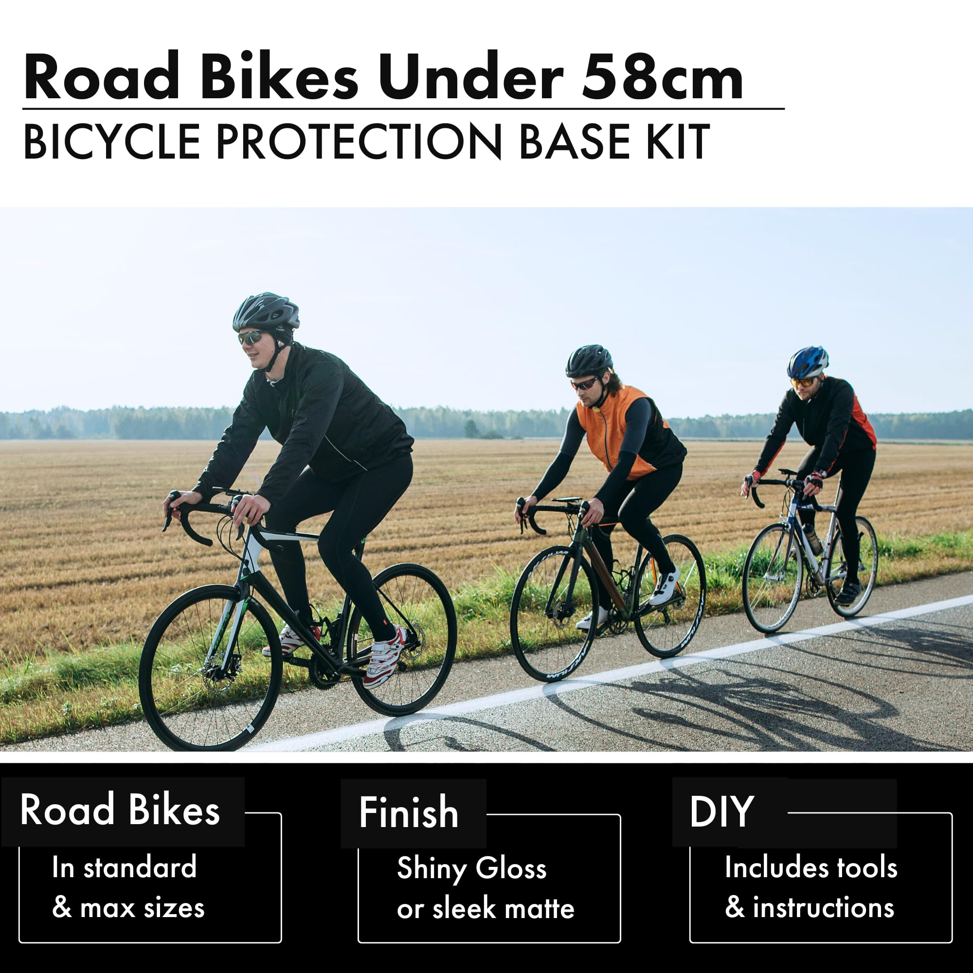 XPEL Universelles Fahrradschutz-Basis-Set für Rennräder unter 58 cm – glänzendes Fahrradrahmenschutz-Set – Top-Tier XPEL Invisiframe Folie, einfache Anwendung, lang anhaltende Klarheit