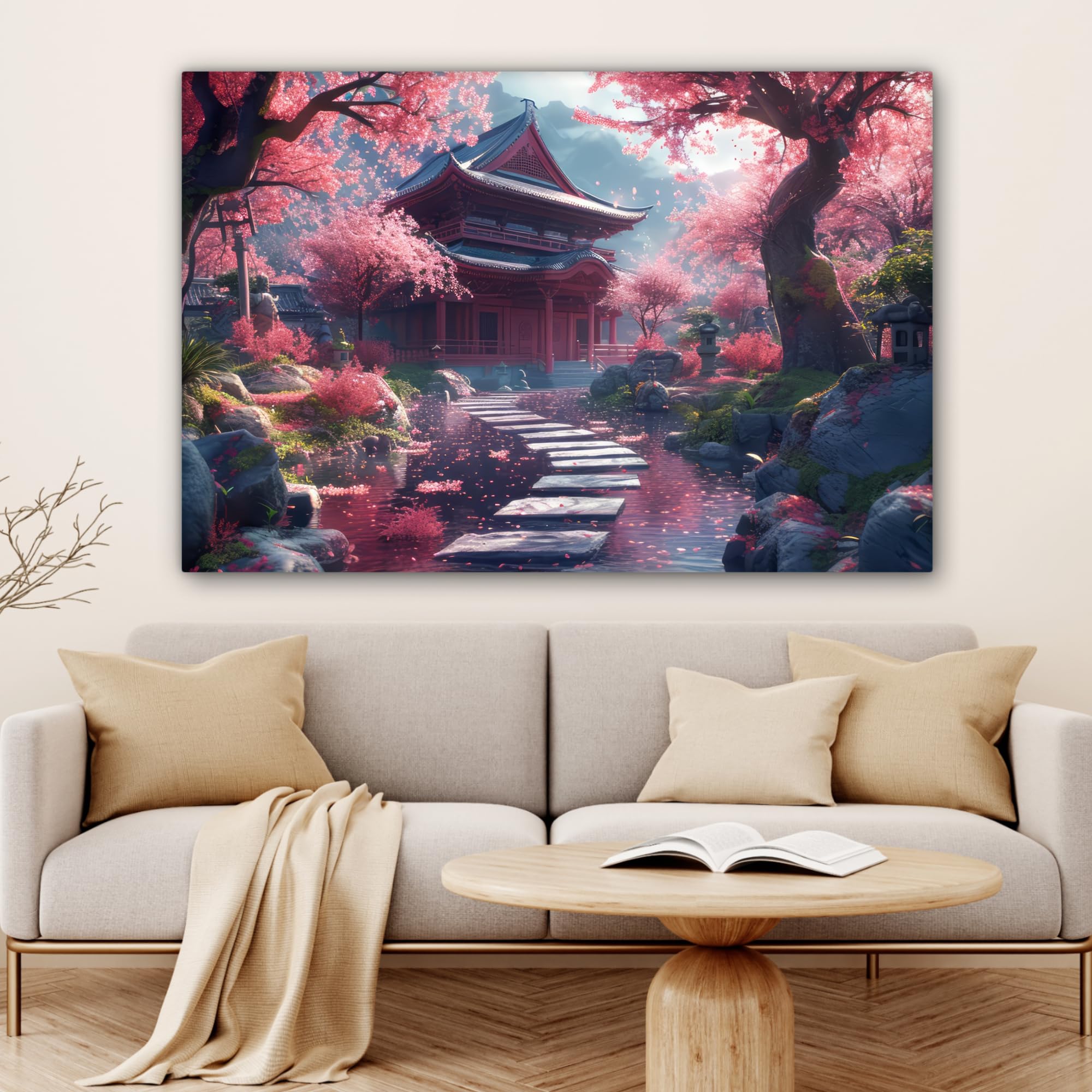 MuchoWow© Quadro su Tela Stampe da Parete Quadri Cucina Camera da Letto | 120x80 cm - Dipinto Arredamento Casa Giardino giapponese - Fiori di ciliegio - Alberi di sakura - Giappone