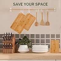 Vista 7 de Azaeahom Tablas de cortar de bambú para cocina, tabla de cortar de madera con ranuras para jugo y asas integradas, tabla de cortar grande, mediana