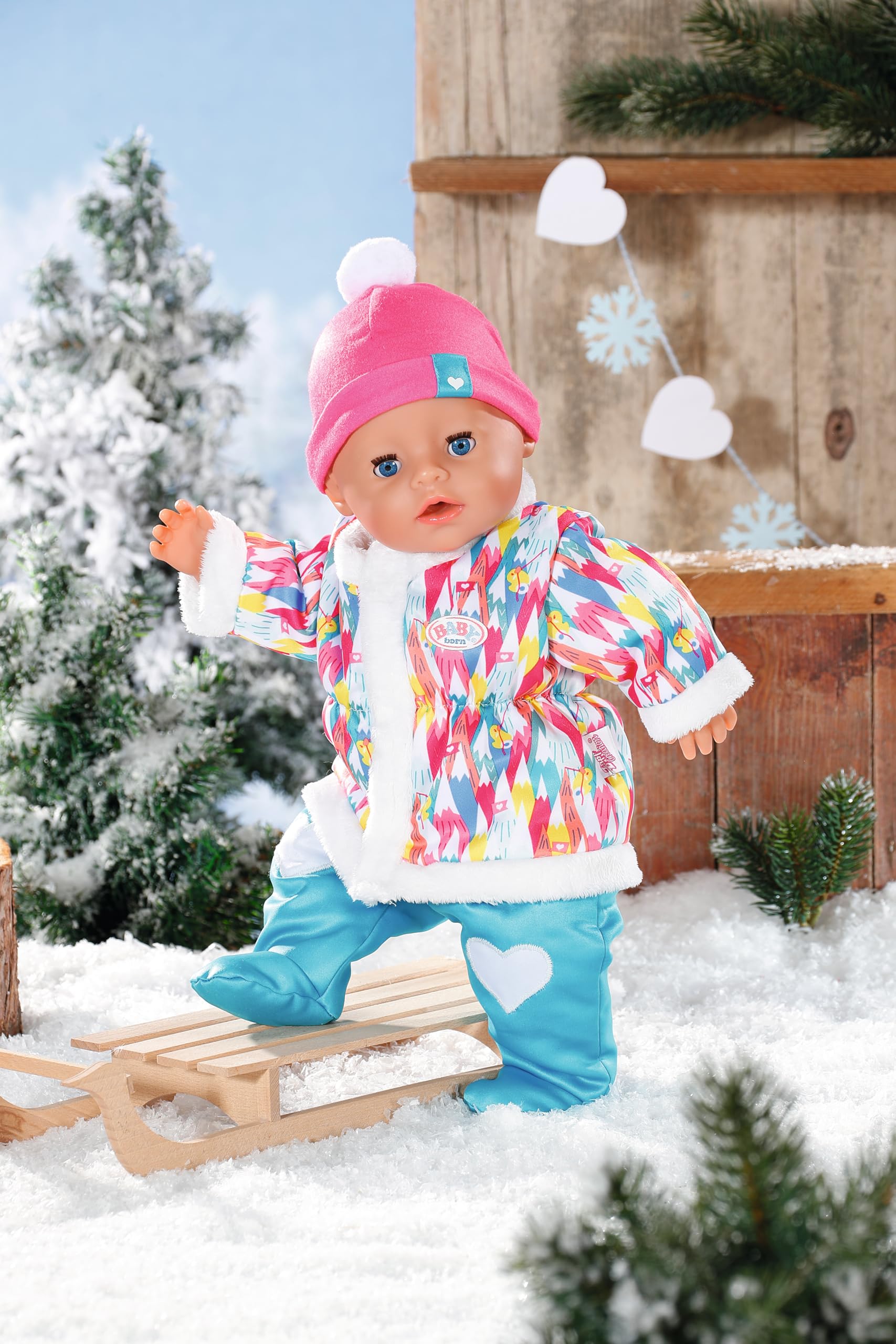 BABY born Soft Touch Wintertime Girl, 43 cm duża lalka niemowlęca z 9 funkcjami i akcesoriami z kombinezonem śnieżnym, dla dzieci od trzech lat, działa bez baterii, 831281 Zapf Creation