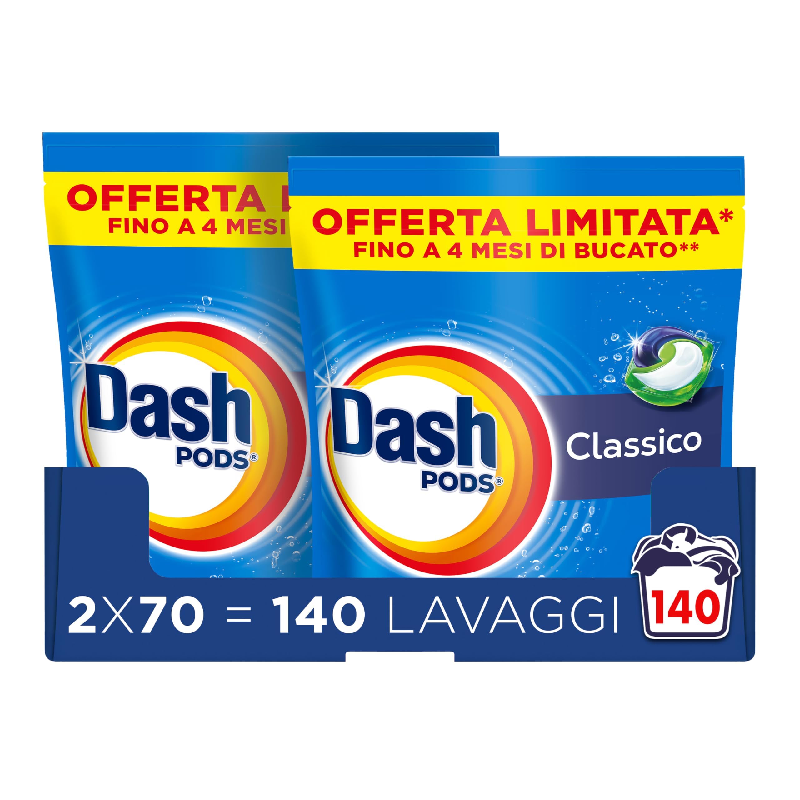 Dash Pods Detersivo In Capsule, 2x70 Lavaggi, Classico, Rimuove Le Macchie, Igienizza, Brillantezza Per I Capi