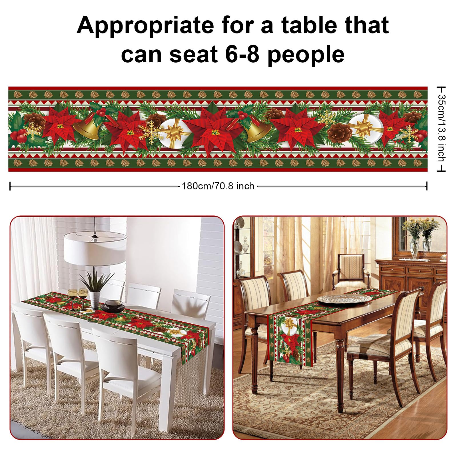 Christmas Table Runners,Xmas Table Linens Christmas Dinner Table Runners for Dining Party Christmas Xmas Holiday Season Decorations 180x35CM