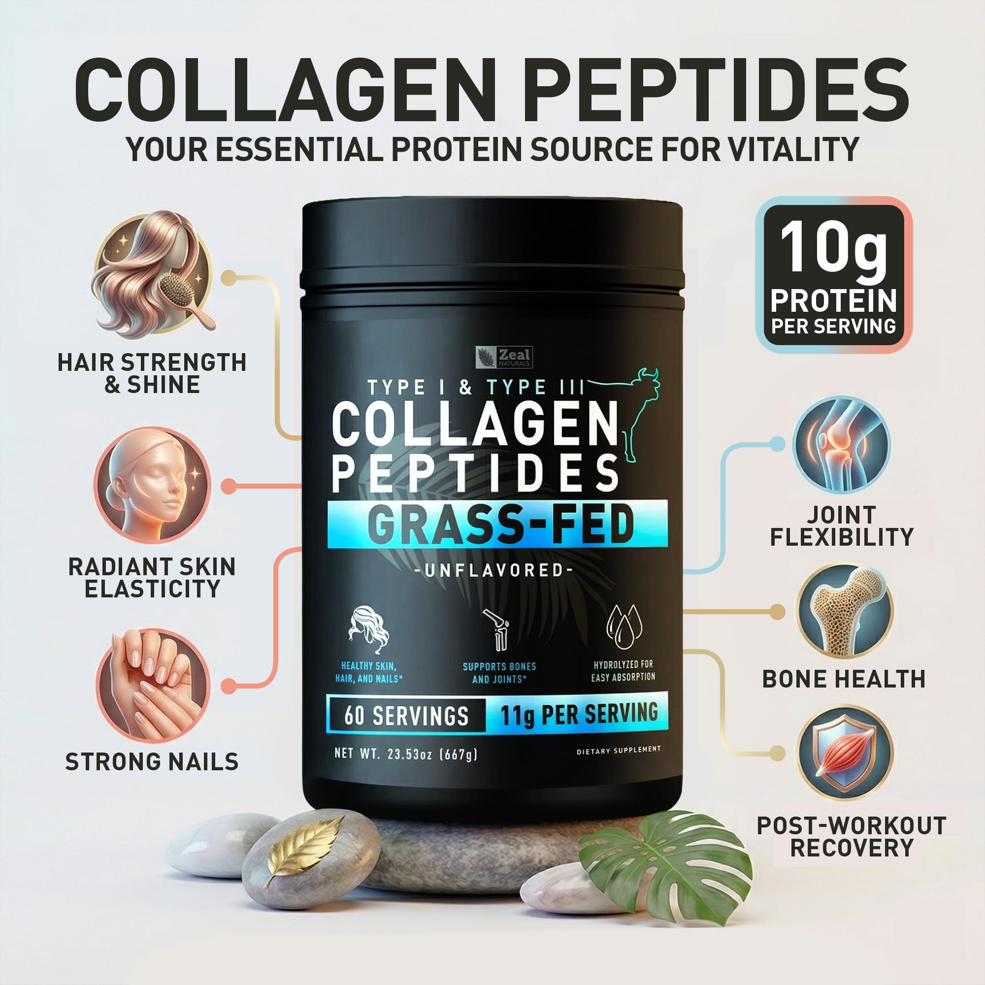 Amazon.com: Zeal Naturals Hydrolyzed Collagen Peptides Powder, 10g