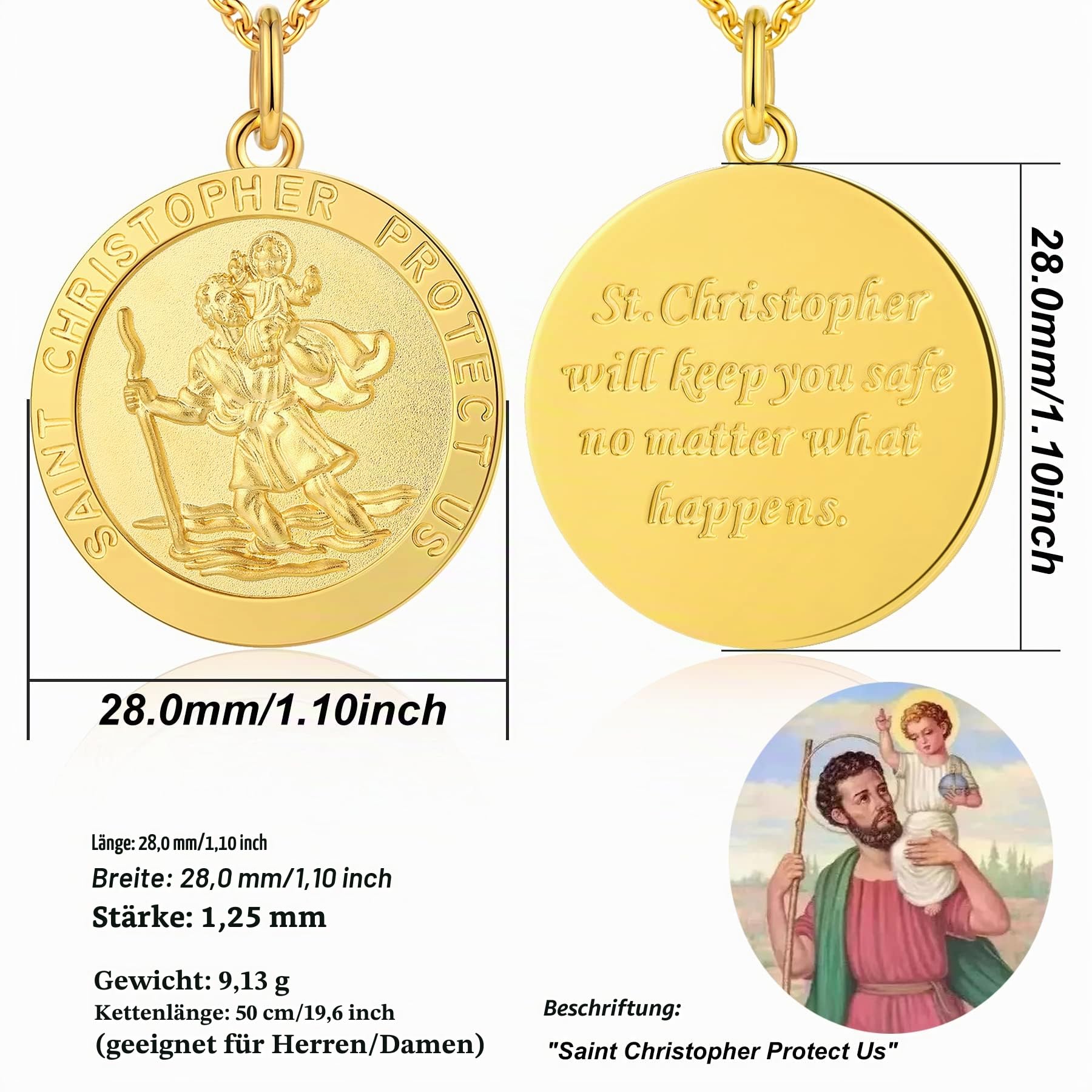 18K Weißgold vergoldet Heiliger Halsketten Patron Amulett Medaillon Schmuck St. Michael Christopher Anhänger Kette für Herren Damen