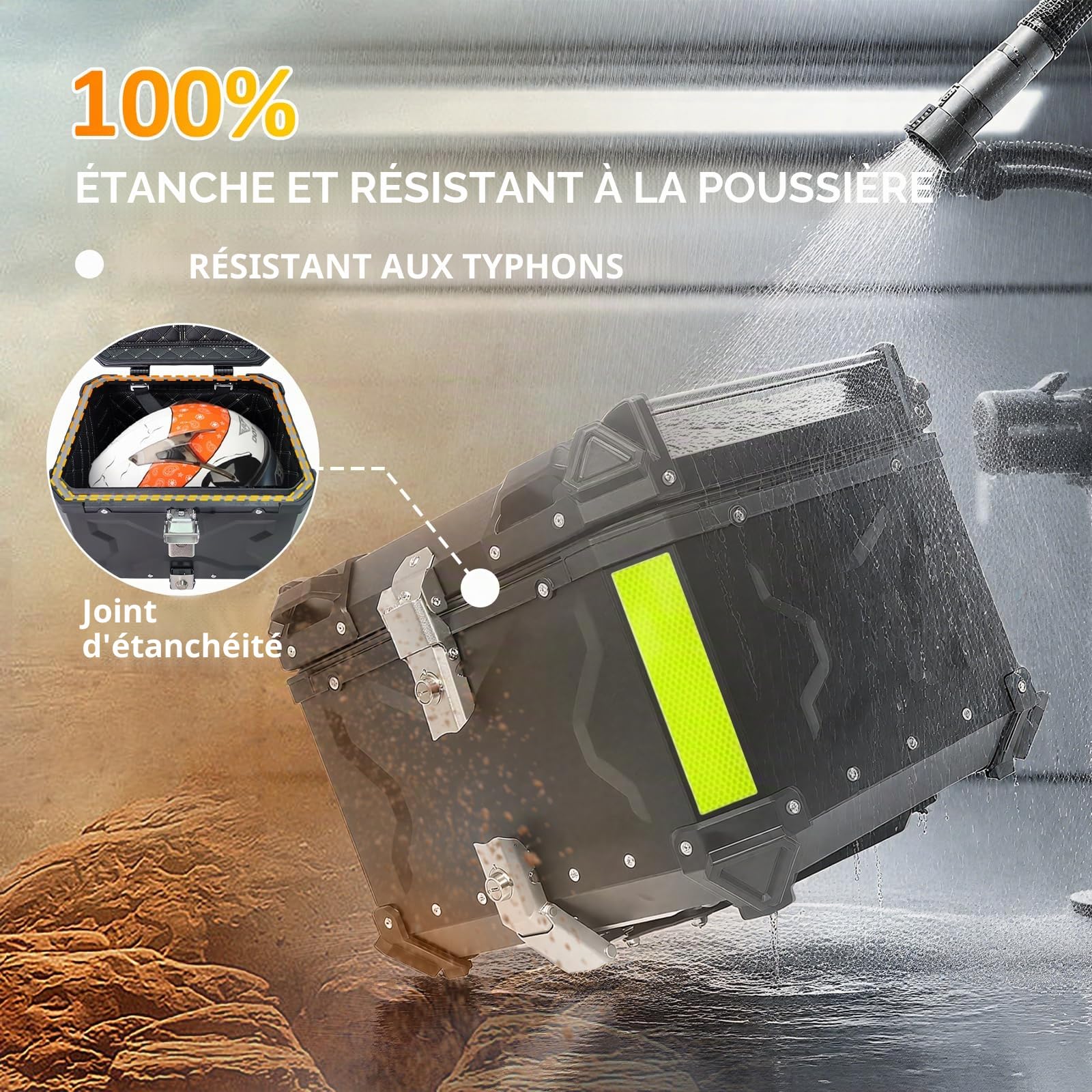 Top Case Moto 55L Universel Alu avec Dossier – Étanchéité IP68, Coffre Arrière Sécurisé Antivol, INCL. Plaque de Montage pour la Plupart des Motos & Scooters (Noir)