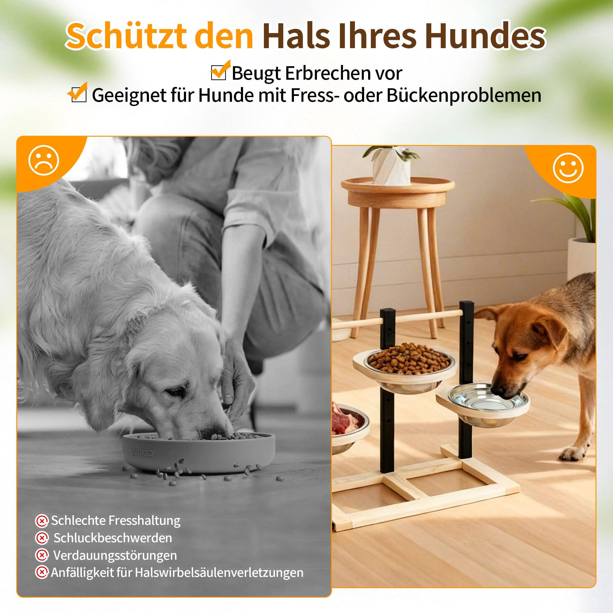 ohbien Hundenapf Erhöht für Hunde, Holz Erhöhte Hundenäpfe 5 Höhenverstellbar Hundenapf mit 3 x 1400ml Edelstahlschüssel Futternapf Futterstation für Groß, Mittel und Klein Hund