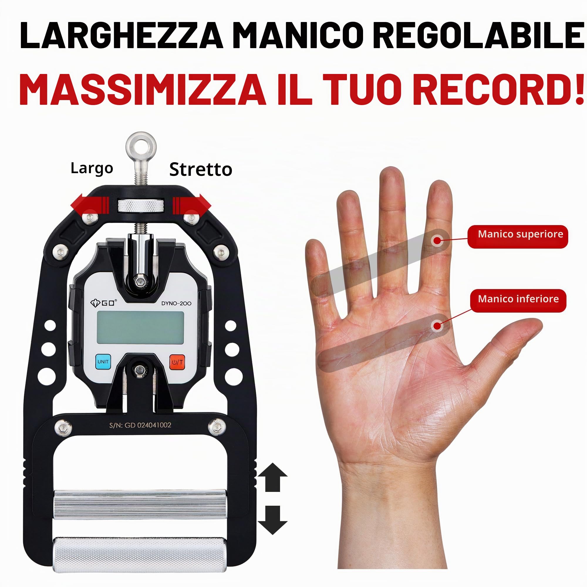 GD DYNO-150 - Dinamometro digitale digitale per misurare la forza della presa, tester elettronico per la forza della presa, per rafforzare la presa, 150 kg