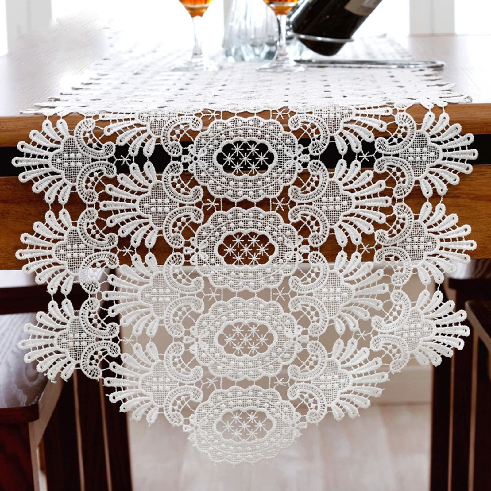 Świąteczny bieżnik na stół, biały kuchenny bieżnik na stół pusty koronkowy wzór poliester bieżnik na stół 40 x 220 cm dekoracja kuchni dekoracje stołu