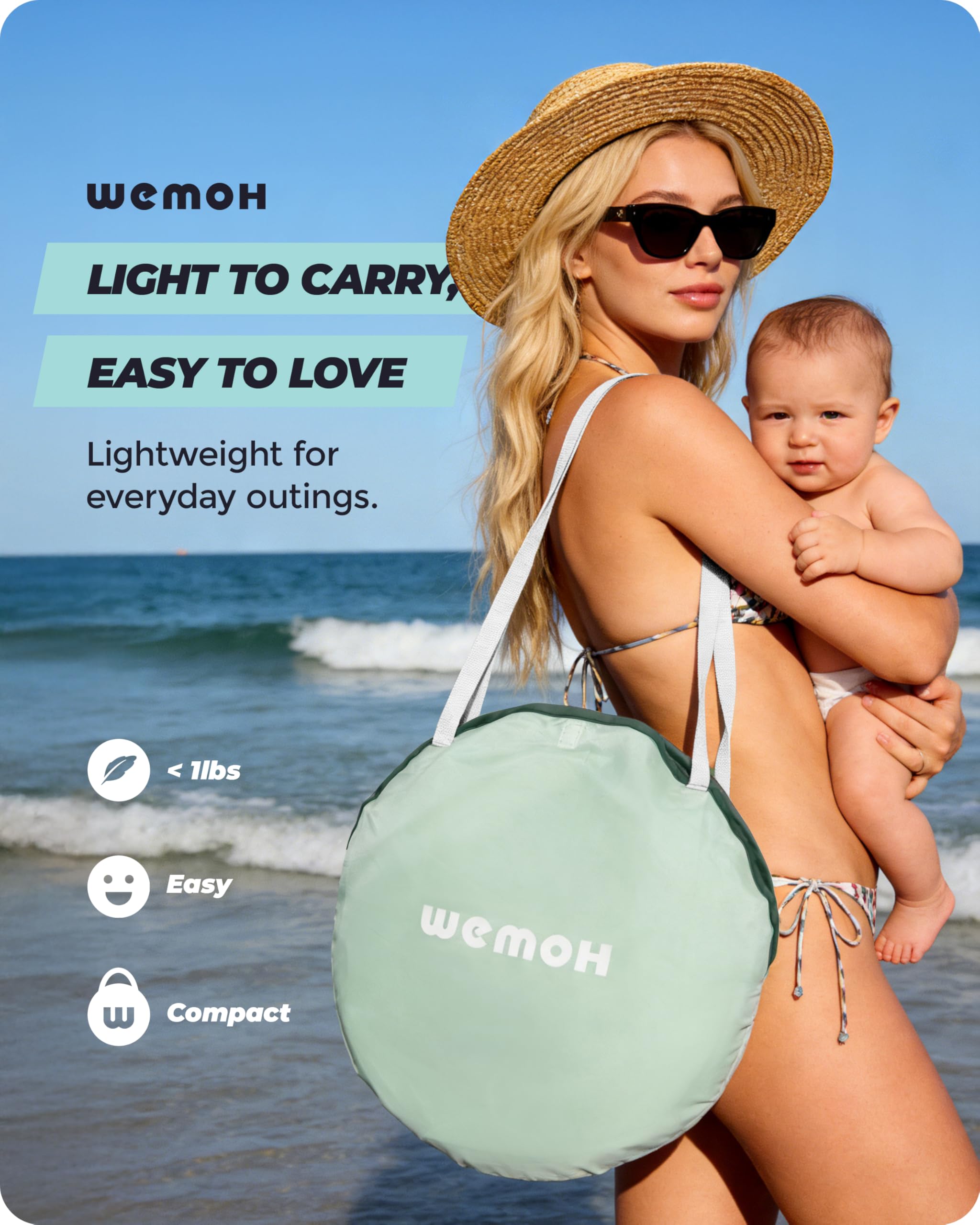 Strandmuschel Baby mit UV-Schutz UPF 50+, Pop-Up Strandzelt für Kinder, Automatischer Aufbau, inkl. Tragetasche