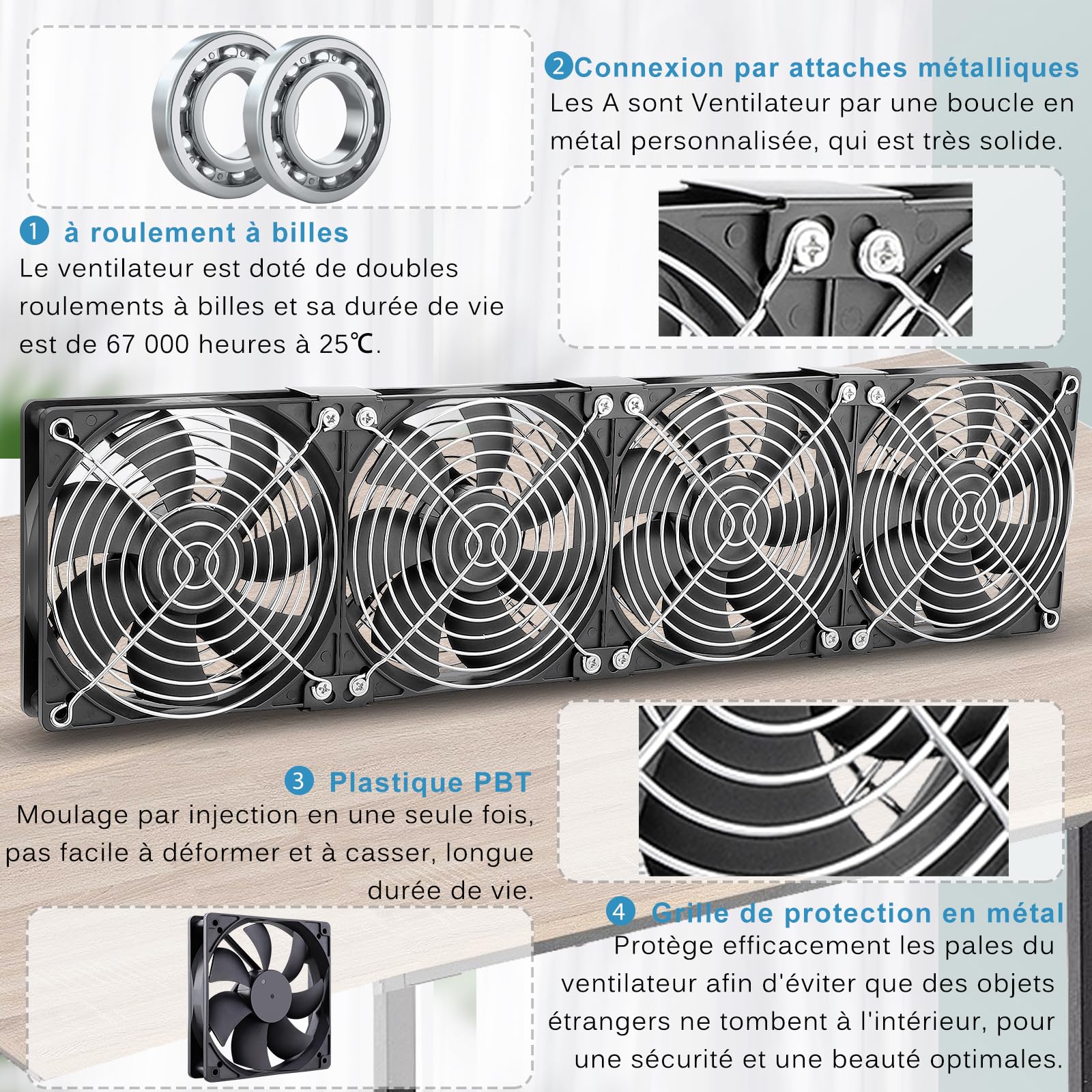 GDSTIME 4 x Lüfter, 120 mm, 220 V, Gehäuselüfter, 120 x 120, Kugellager, mit 4 V-12 V, einstellbar, Geschwindigkeitsregler mit hohem Luftdurchsatz für Serverkühlung, Konverter, Möbel