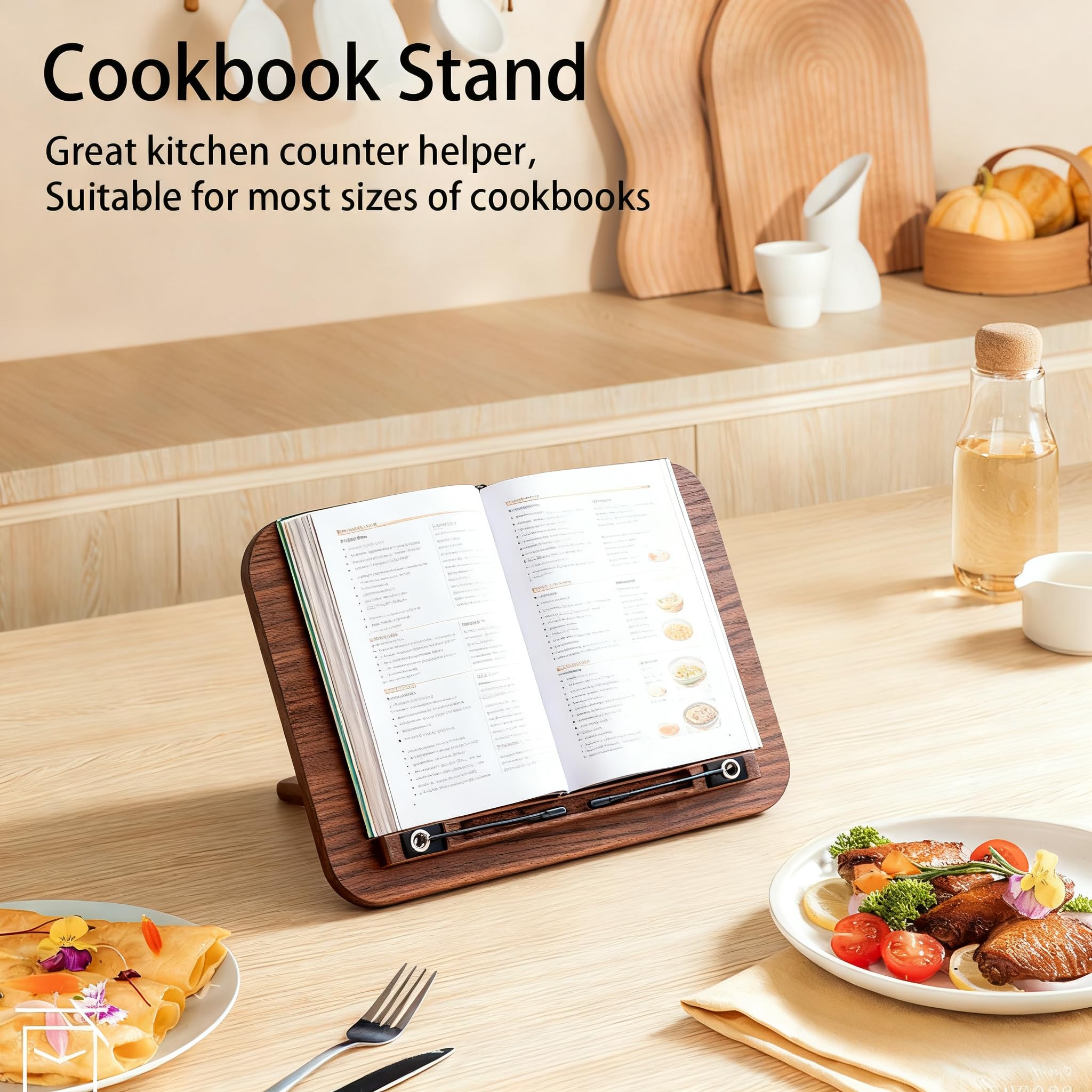 Portable Book Stand for Reading Adjustable Wooden Laptop Stand Foldable Desktop Stand for Cookbook Fits All Books Walnut — view 4
