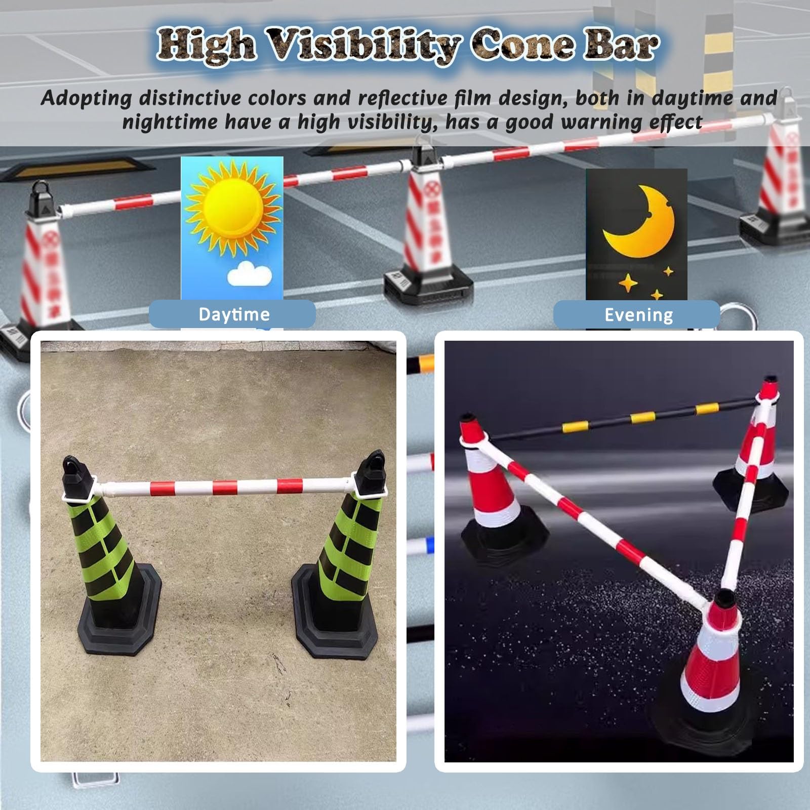 Poste telescópico de barrera de seguridad, Conos de tráfico retráctiles (paquete 4)(Yellow-black)
