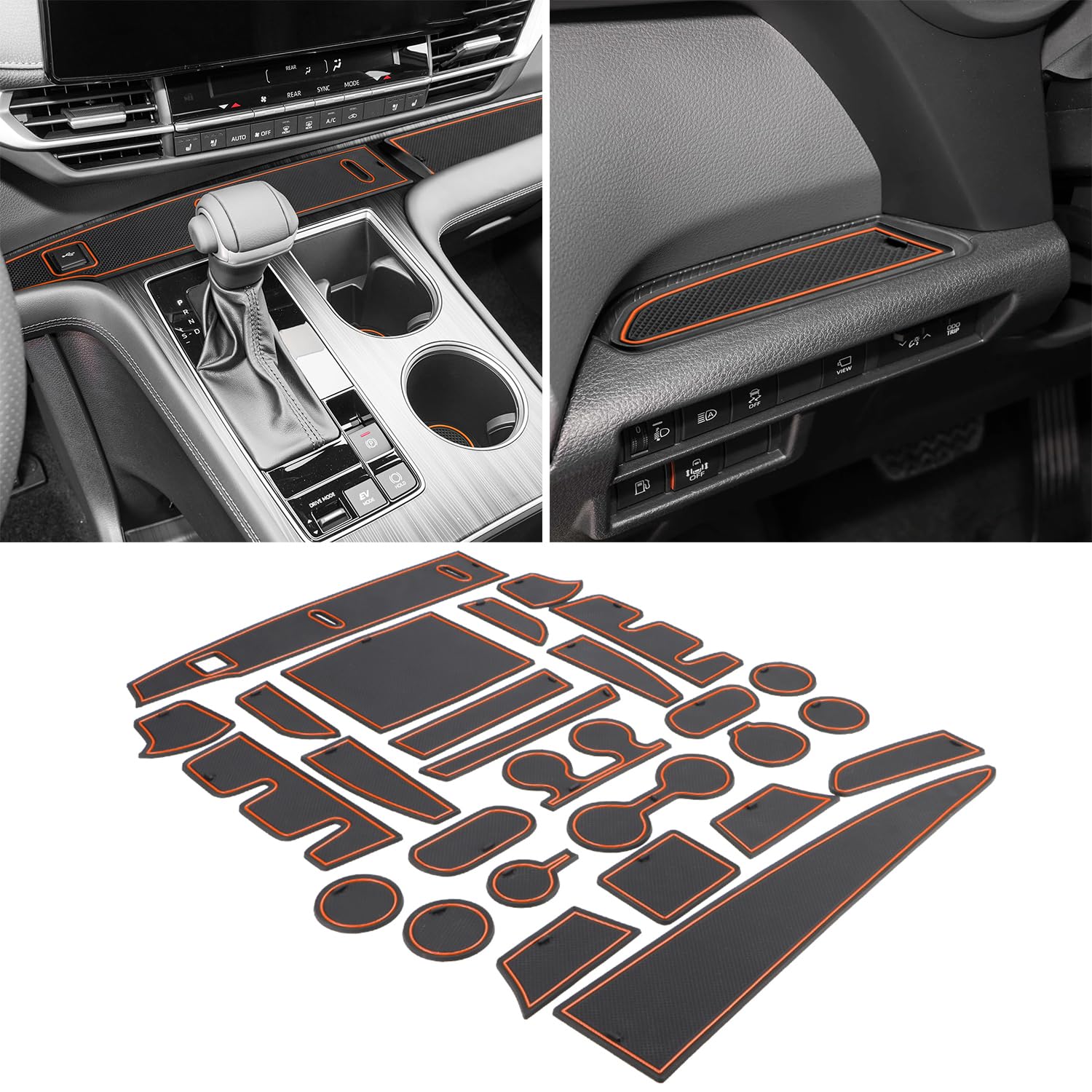 Auovo Anti Dust Door Mats for Toyota Sienna 2024 2023 2022 2021 Accessories Interior Custom Fit Car Cup Holder Insert Center Console Door Compartment Liners 27pcs (Orange)