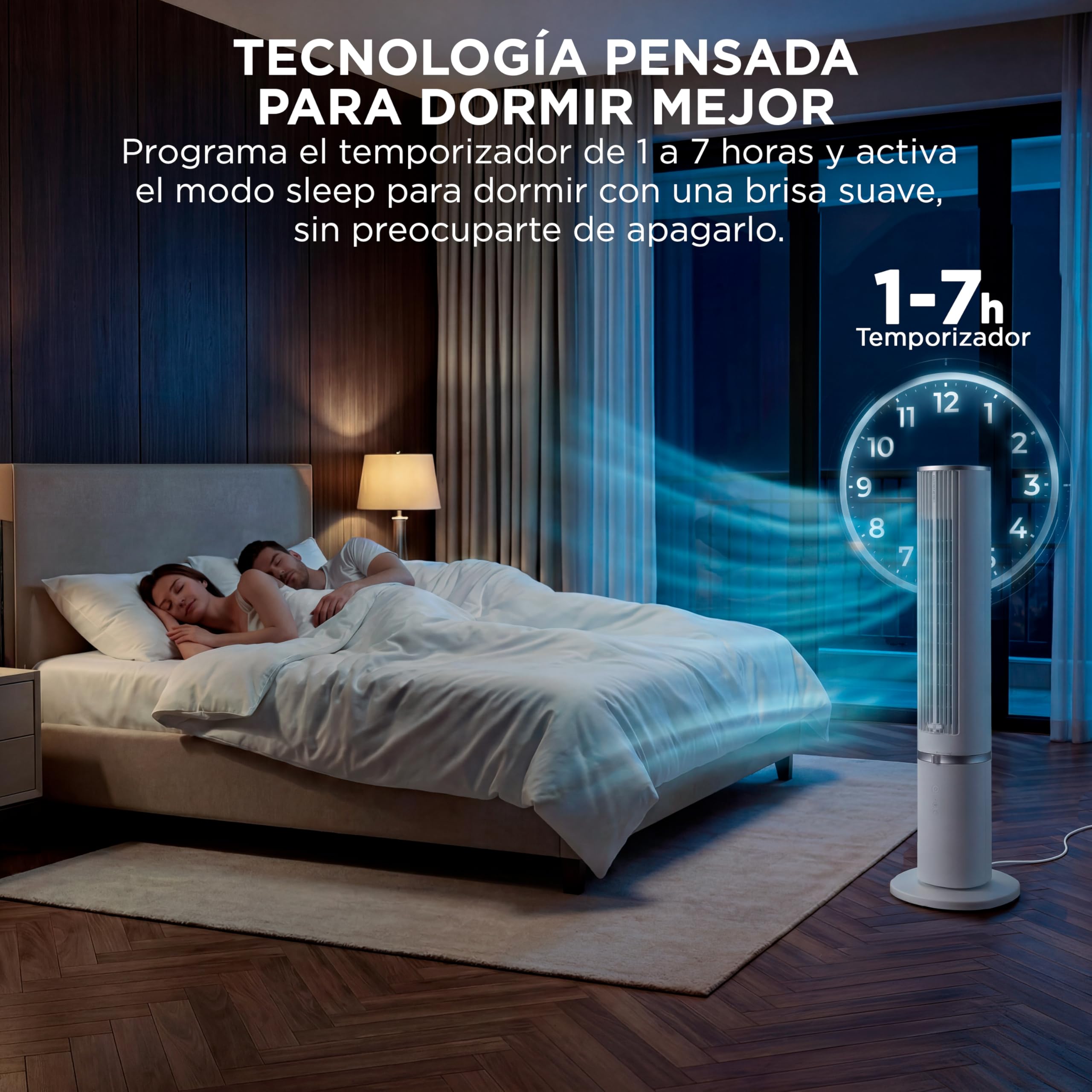 Midea Ventilador Torre con Mando a Distancia de 4 Velocidades - Ventilador de Torre Silencioso con Oscilación 90º, Temporizador 7h, Distancia 9m/s, 2 Modos, con Caja de Aromaterapia y Modo Sleep