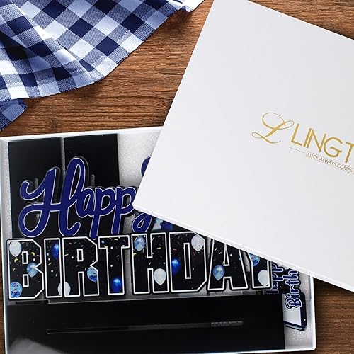 Miniatura 4 de LINGTEER Juego de centros de mesa de acrílico azul con texto en inglés «Happy 100th Birthday» – Decoración de regalo de fiesta de cumpleaños número