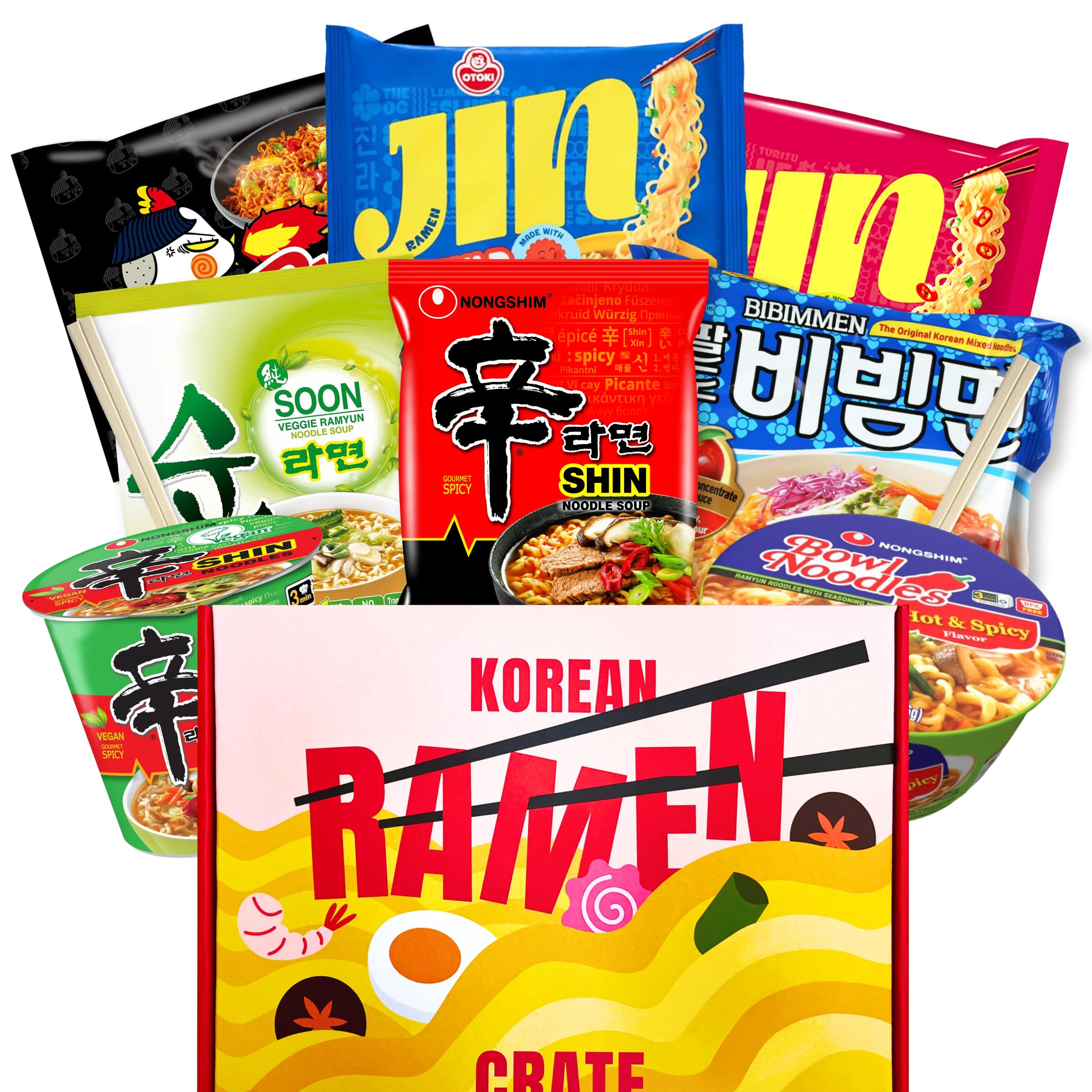 Asian Ramen Gift - Character Box | 8 Korean Ramen + 2 Chopsticks | Gift for Korean Food Box | The Spicy Noodle Challenge for Student and Adult - Journey of Korea