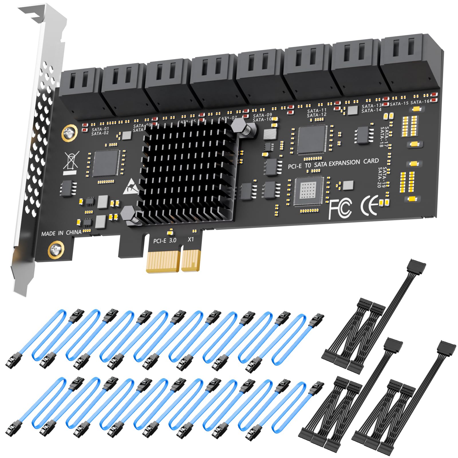 GLOTRENDS PCIe SATA Adapter Card with 16 Port SATA III 6Gbps (Including SATA Cables and 1:5 SATA Splitter Power Cable), PCIe 3.0 X1 Bandwidth, Compatible with Windows,Linux,Mac OS,NAS (SA3116J)-picture-35
