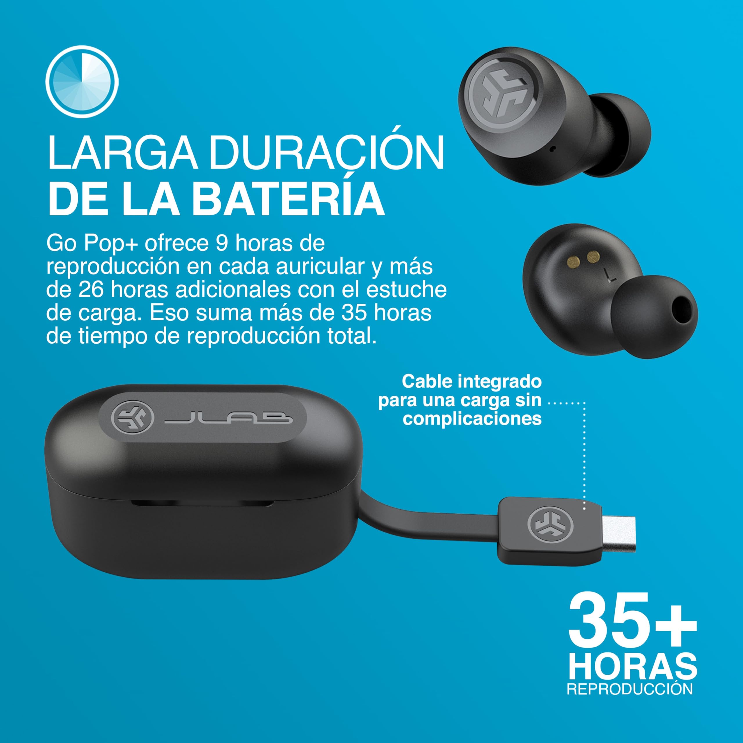 JLab Go Air Pop+ Auriculares Inalambricos Bluetooth, Wireless Earbuds 35+ Horas Rendimiento con Caja de Carga - Audifonos Bluetooth Inalambricos con Micrófono, Dual Connect, App, Negro Medianoche — view 6