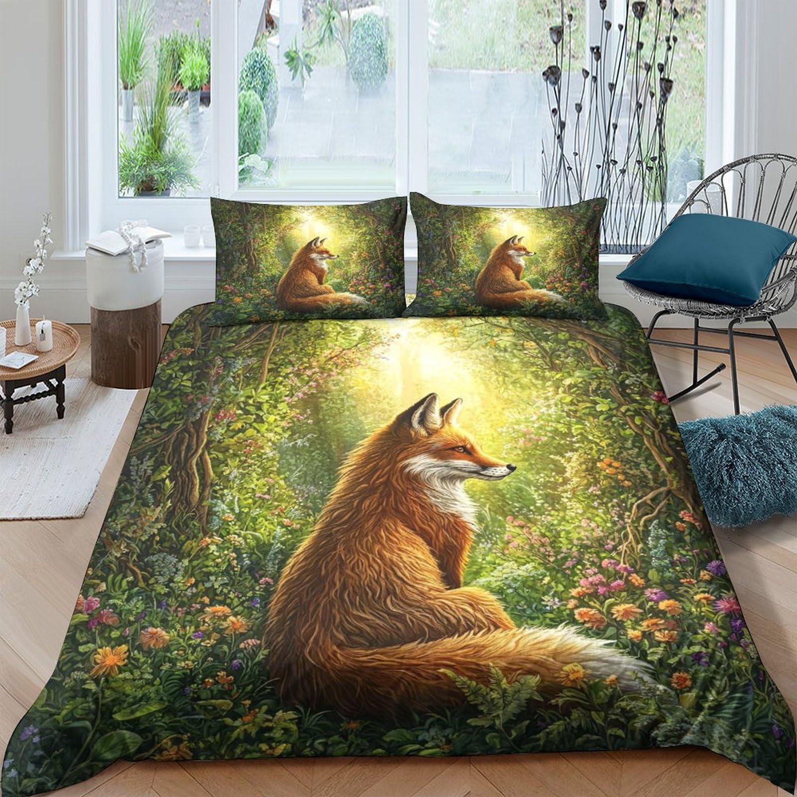 Ctjqhvkz Style-9 3D Printed Forest Fox Fitted Sheet Microfiber Soft Breathable Woodland Animal Mattress Cover Bedroom Decor Single（135X200cm）