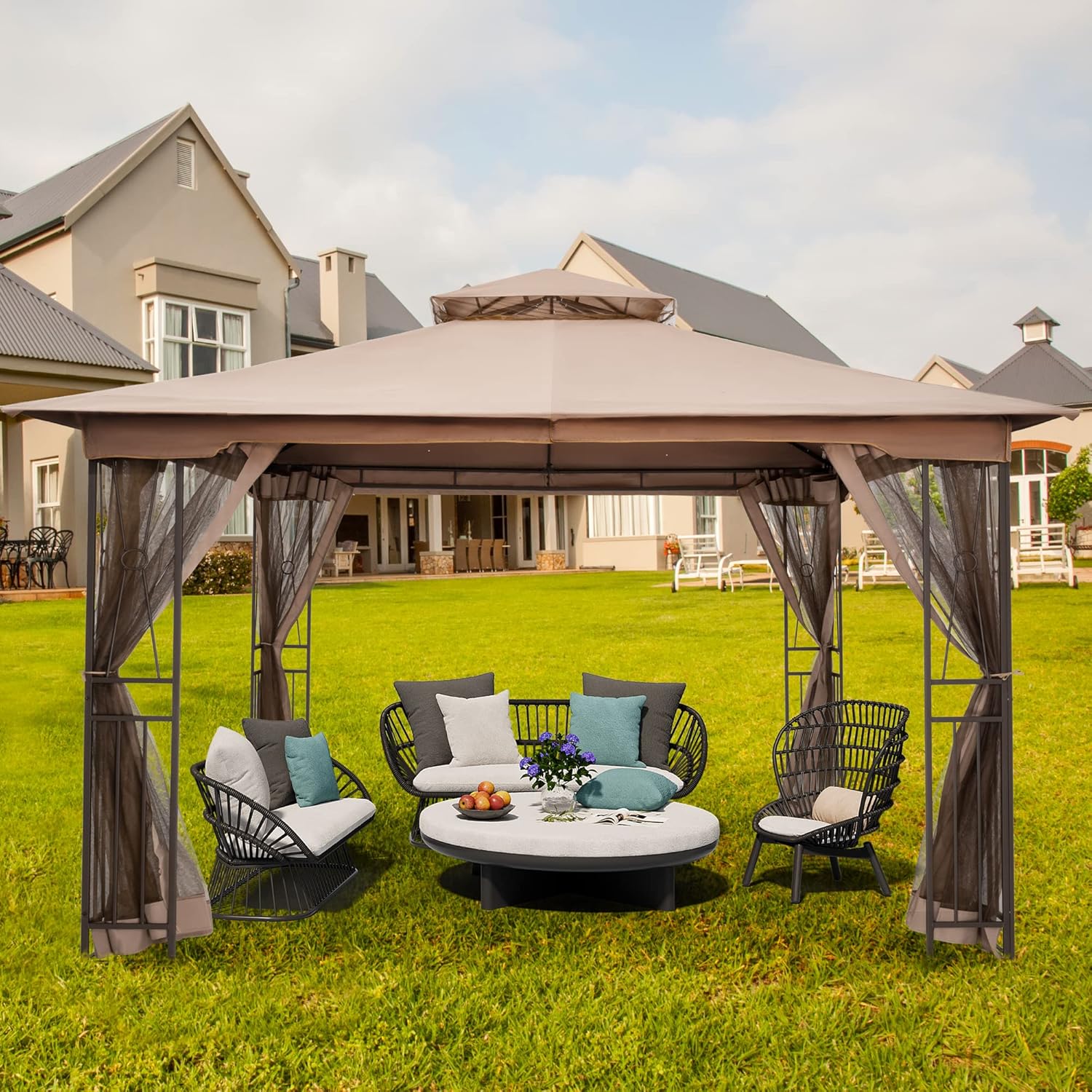 BACKYADOOR Patio Gazebo 10'X12' with Mosquito Netting for