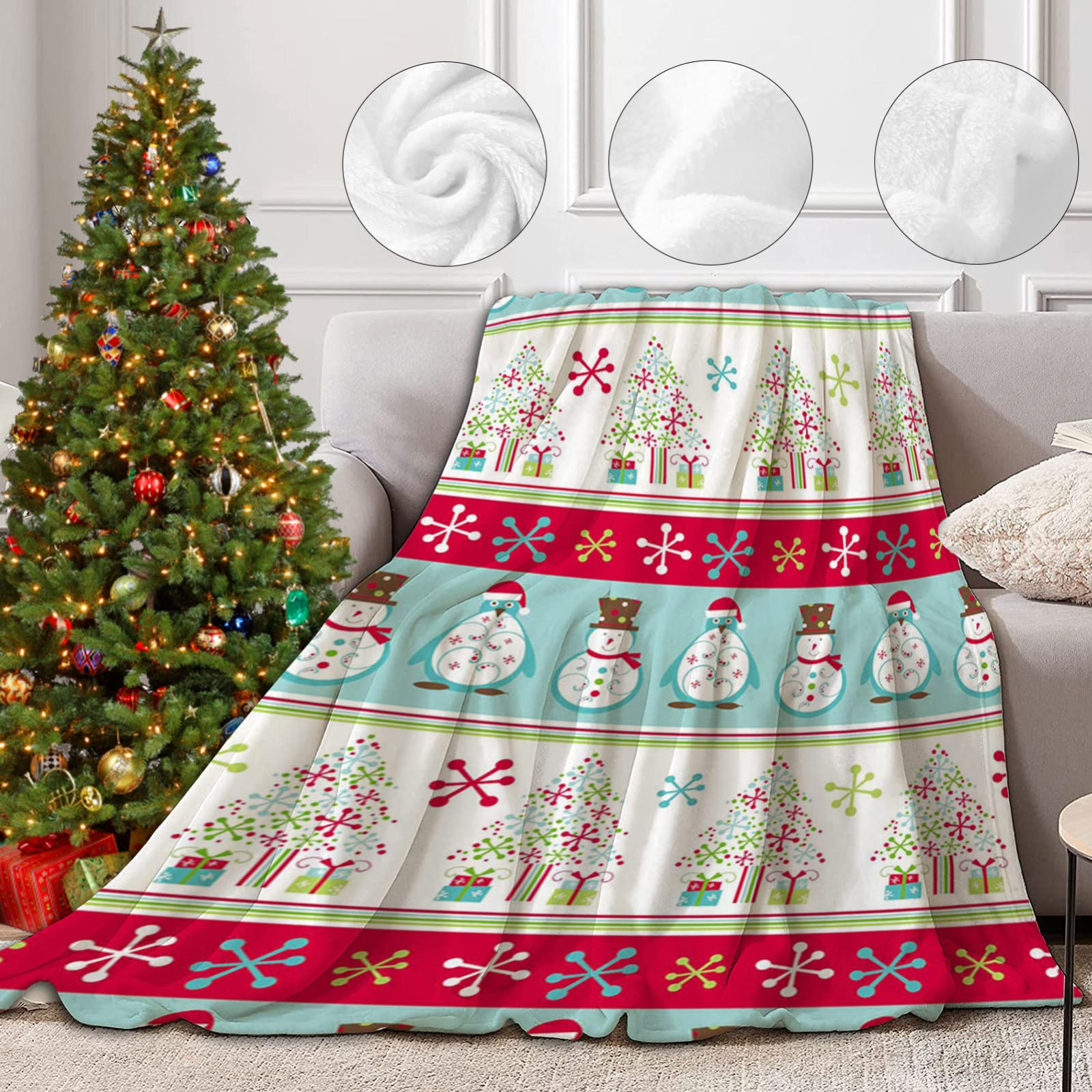 RDJSHOP Manta Navideña, Manta de Vellón de Copos de Nieve Navideños Regalo, Manta Navidad de Felpa para Sofá, Cama y Decoración del Hogar,Style3-150x220cm
