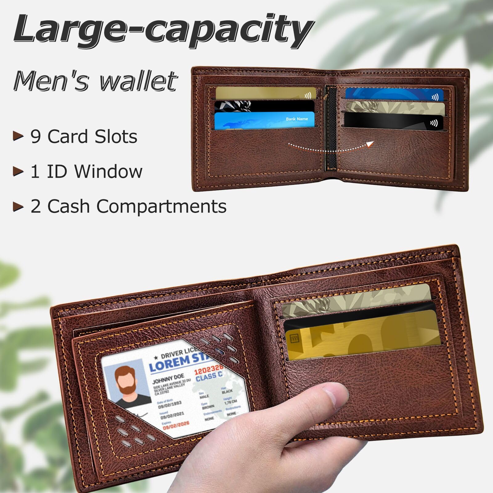 Billetera delgada y plegable, de cuero suave, multifuncional, para hombre, plegable, con ventana de identificación, tarjetero para tarjetas de crédito, Marrón, A 3