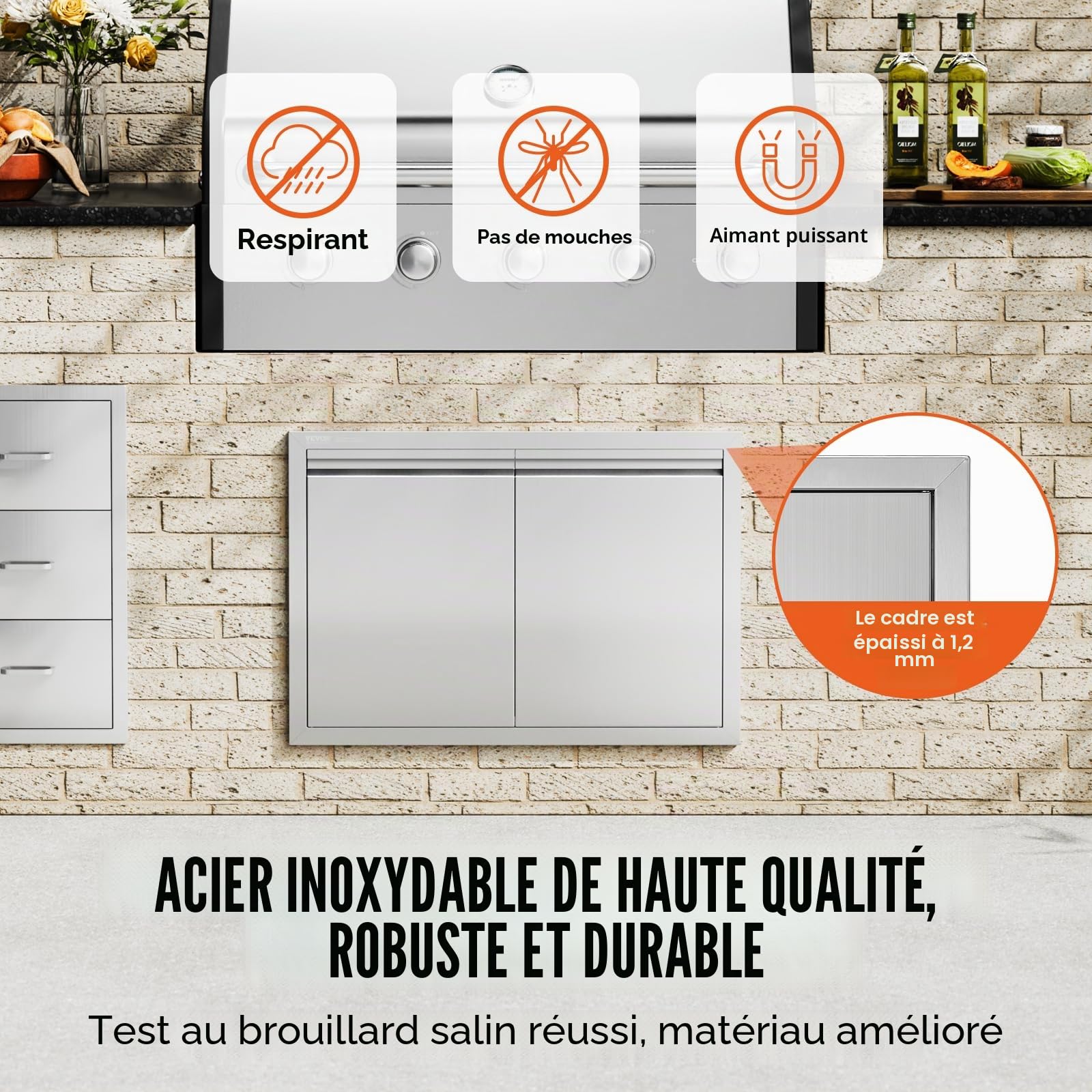 VEVOR Porte d'Accès pour Barbecue, Double Porte de Cuisine Extérieure 762x532x45 mm, Porte Encastrée en Inox, avec Poignée Encastrée, pour Îlot de Barbecue, Station de Grillades, Placard Extérieure