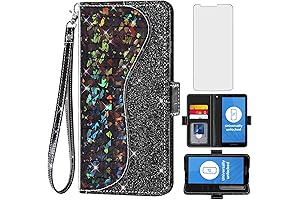 Moto E6 Phone Case with Wallet Folio, Screen Protector, and Wrist Strap...