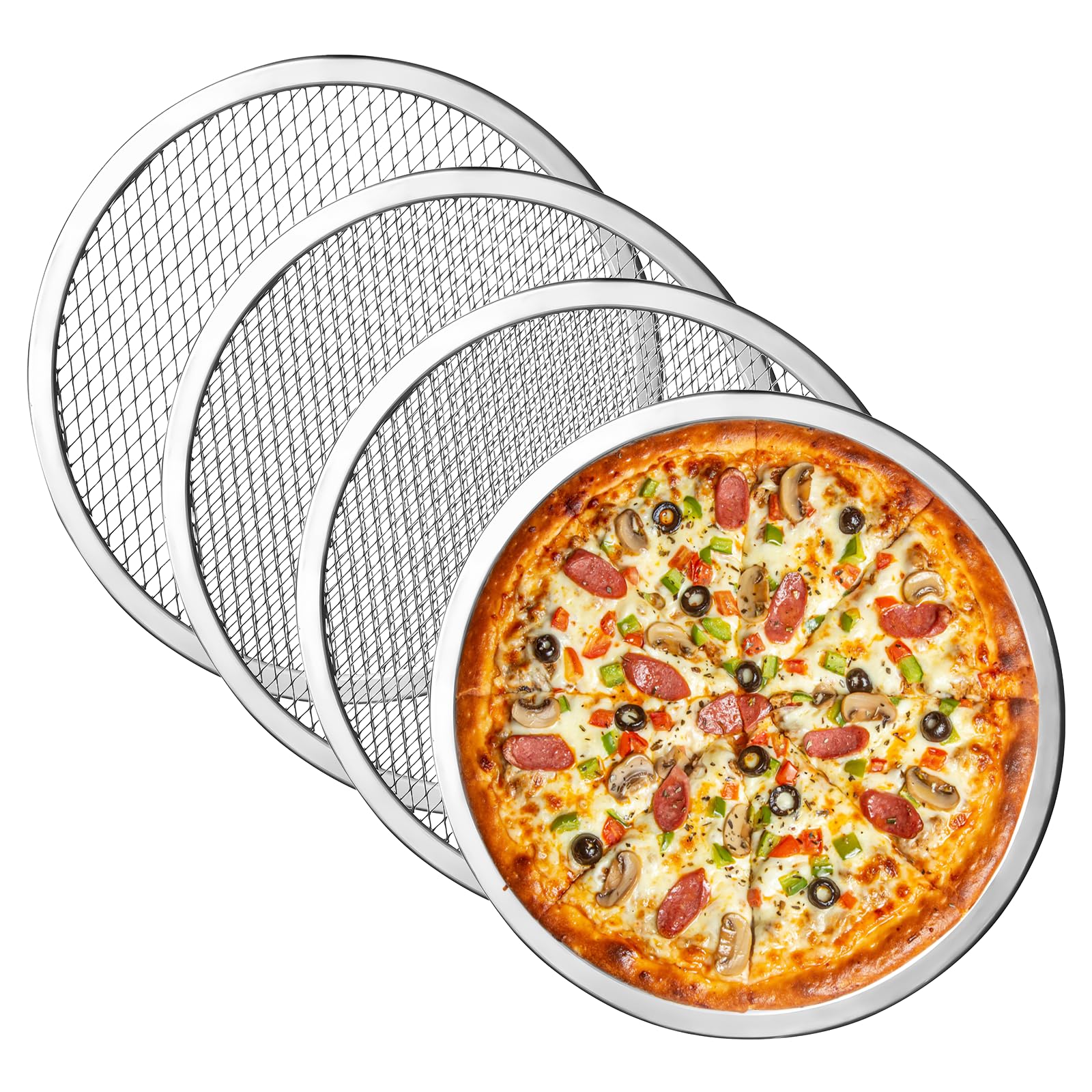 Pizza Tray Mesh Pizza Screen, 4PCS 12In Pizza Trays for Oven Non Stick, Pizza Pan Round Pizza Oven Trays, Aluminum Pizza Screen, Pizza Mesh Baking Trays Net for Oven Home Restaurant