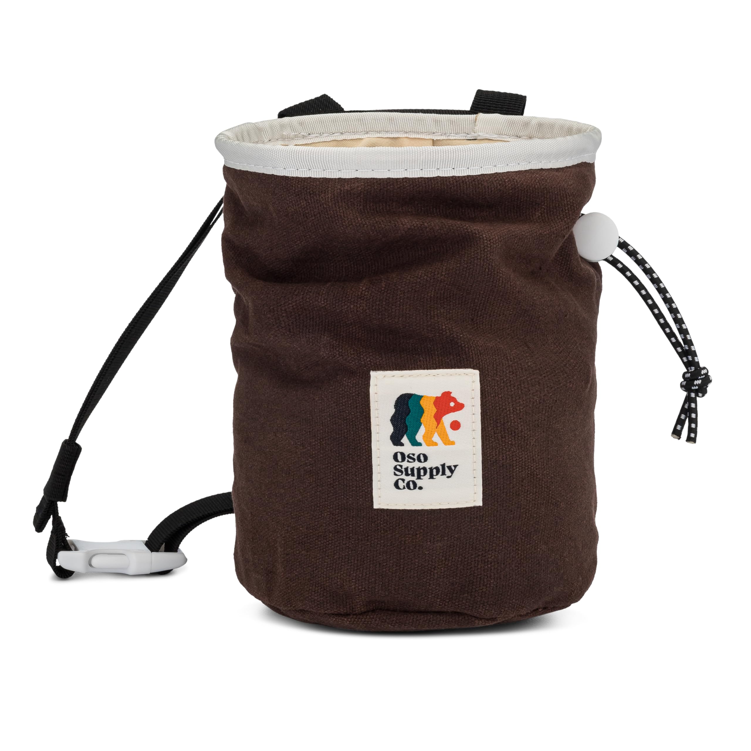 Oso Supply Co - Cascadia Waxed Canvas Chalk Bag - Zipper Pocket & Mesh Pouch for Bouldering, Rock Climbing, Gym, Weightlifting – Water-Resistant, Adjustable Belt, Wide Opening (Espresso/Tan)