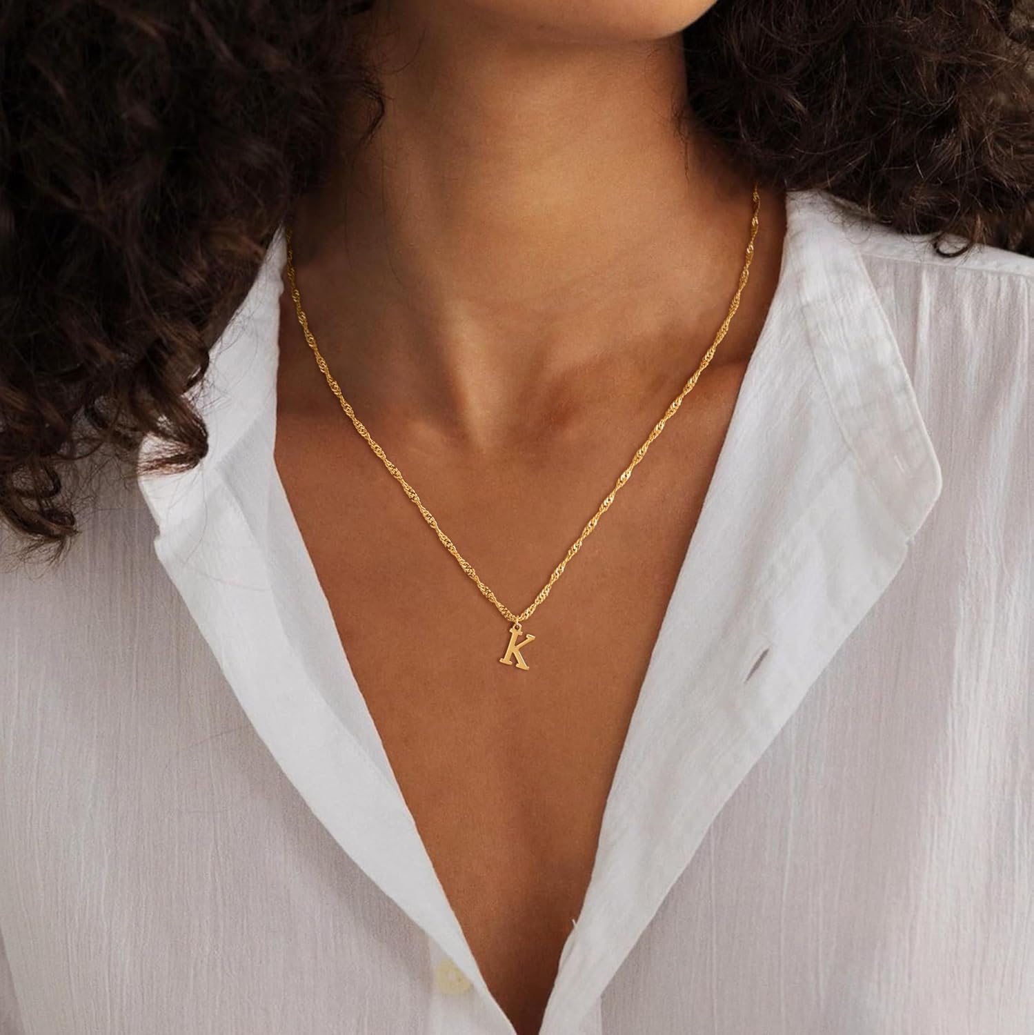 Initial Necklace for Women, Dainty 14K Gold Plated A–Z Letter Pendant, Water Wave Chain Name Necklace, Trendy Jewelry Valentines Day Gift for Her - Image 3