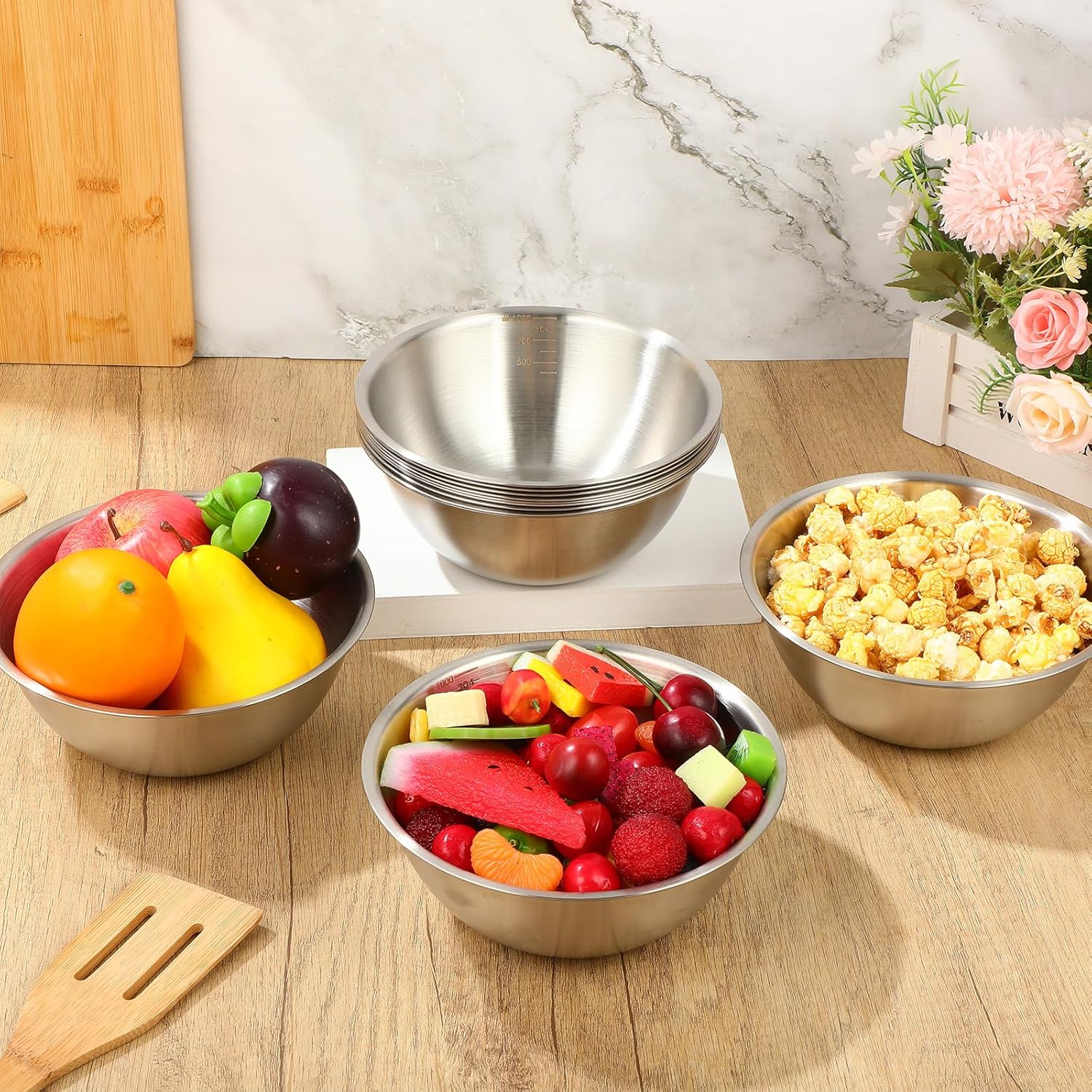 Honeydak 12 Pcs 304 Stainless Steel Mixing Bowls with Graduations, 31 oz Salad Bowls Metal Serving Reusable Baking Food Storage Containers for Baking, Cooking, Making Salads, Soups, Ice Cream, Noodles - Image 4