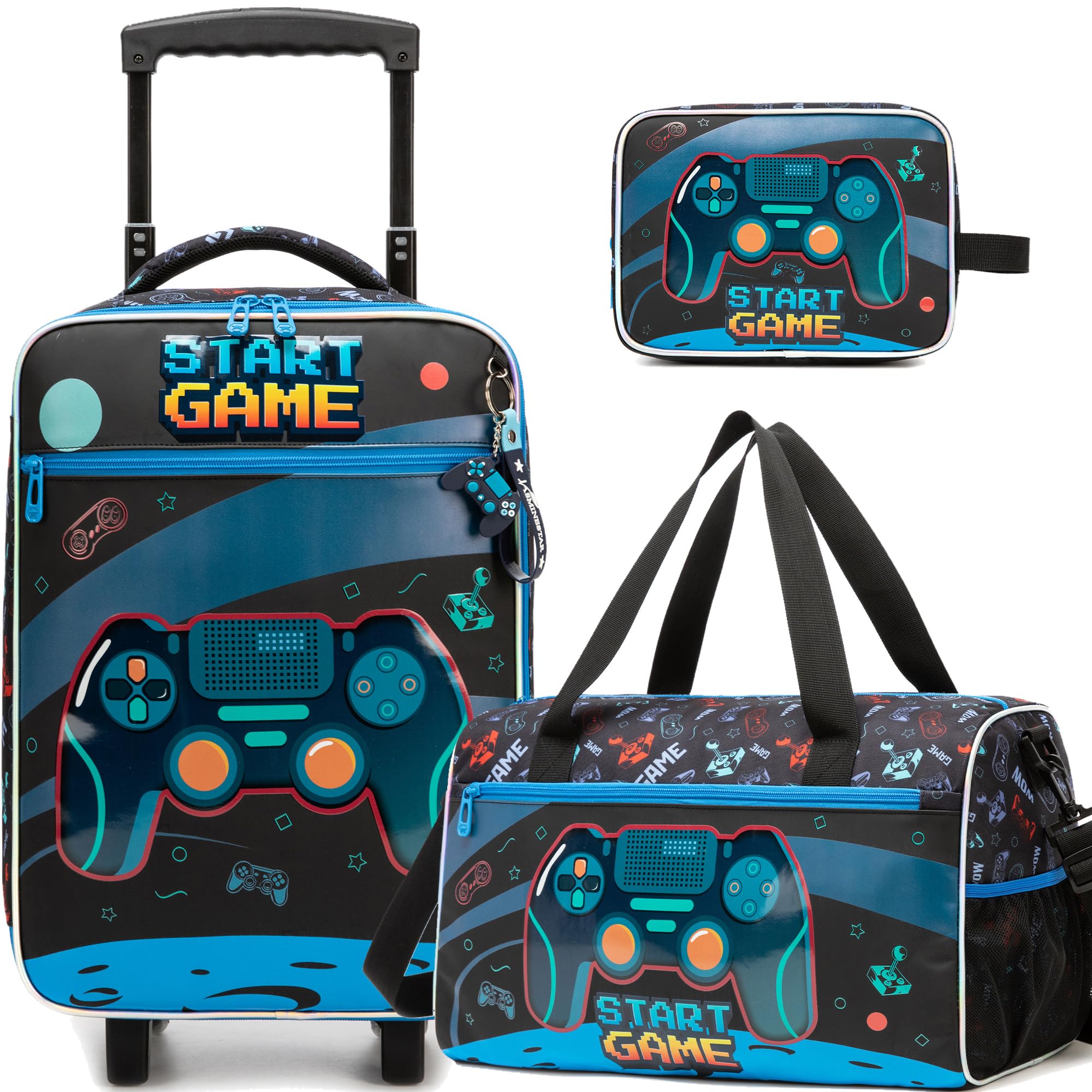 HomskiiiKids Luggage Sets with Wheels Boys Travel Softside Suitcases 16" Carry on Suitcase with Duffle Bag Boys Luggage Sets Airline Approved