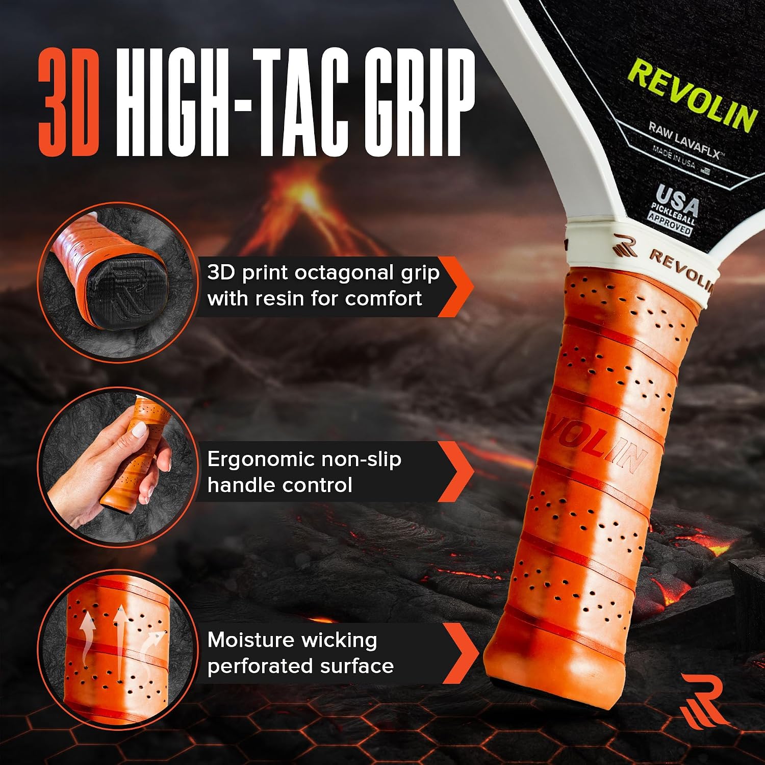 REVO PRO Pure Hybrid Pickleball Paddle Made from Volcanic Rock & Protective Paddle Cover Bundle | Revolin Sports Premium USA-Made Paddle with Spin, Power, Control & Vegan Leather Case