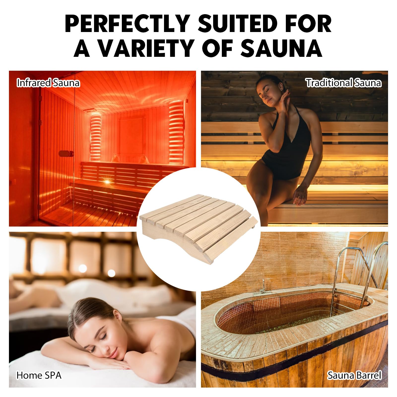 Appuie-tête ergonomique en bois durable pour sauna - Coussin de sauna - Accessoire sauna 35 x 32 x 8,5 cm