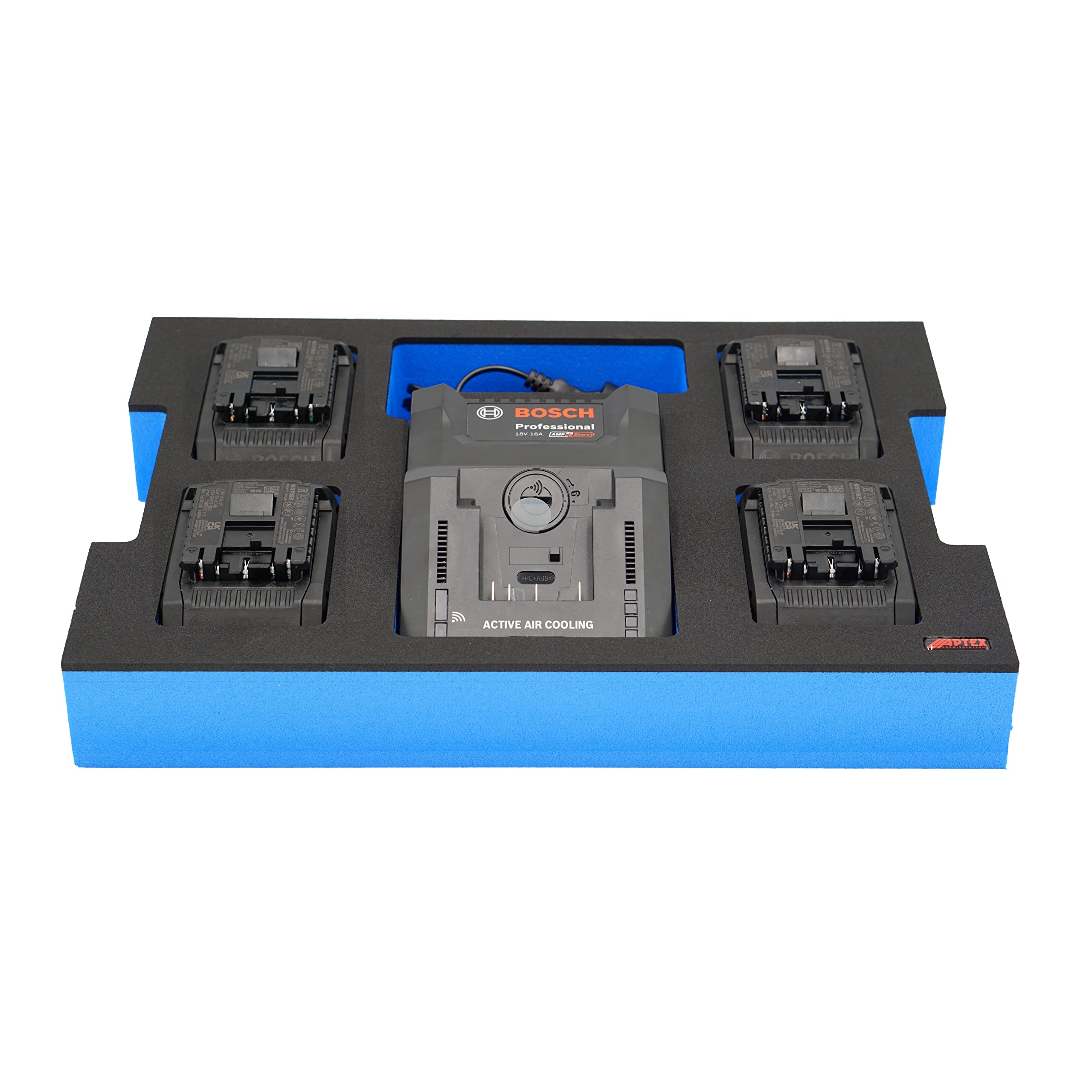 APTEX Schaumeinlage passend für Bosch Ladegerät GAL 18V-160C + 4x Akkus 18V ProCore 4.0Ah für L-Boxx 136 G4, LB4