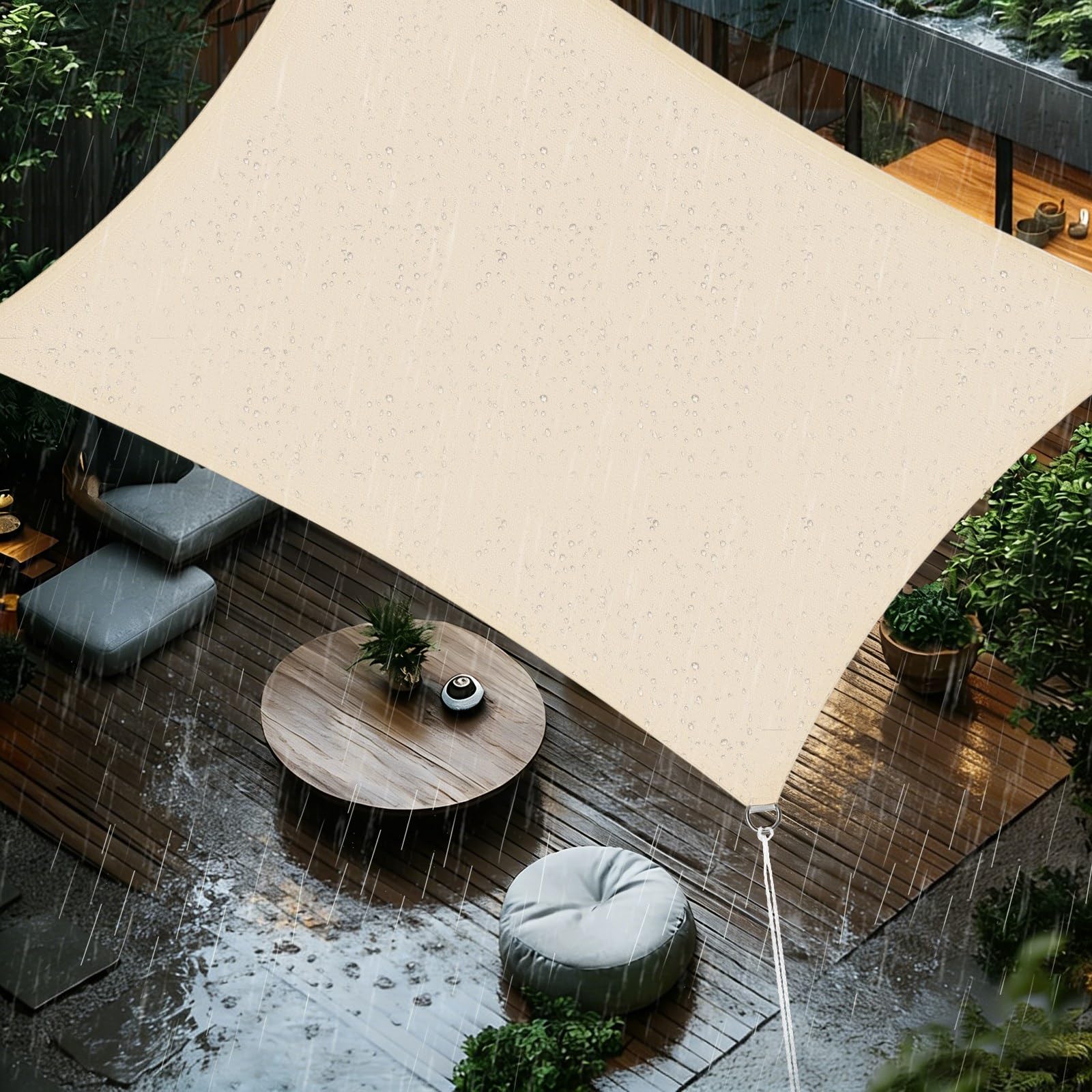 Sonnensegel 4x7m Rechteckig Wasserdicht Segeltuch Sonnenschutz Windschutz PES Polyester 98% UV-Schutz für Balkon Terrasse Garten Schwimmbad, Cremweiß