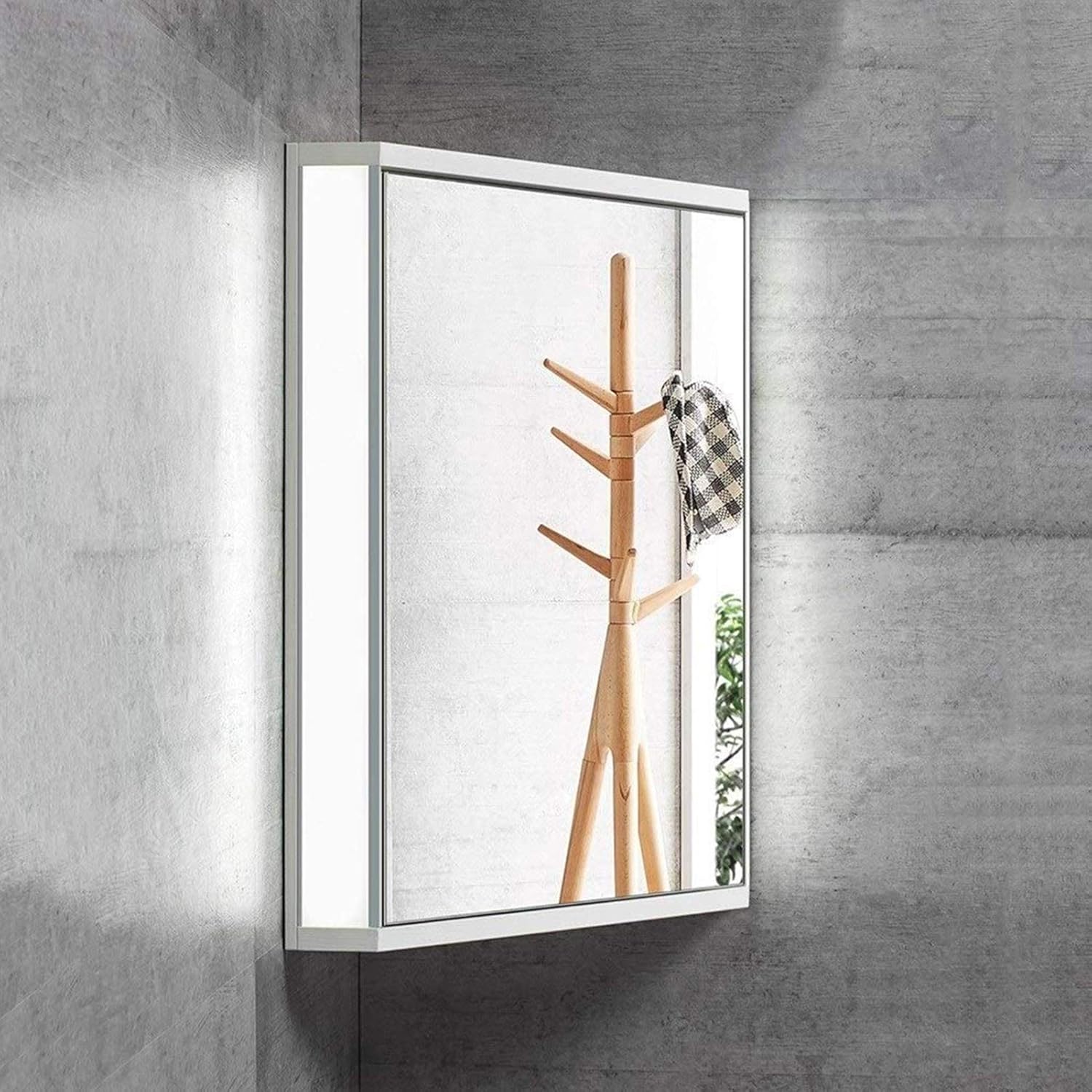 Bathroom Cabinet,Bathroom Mirror Stainless Steel Corner Bathroom Triangular Locker Wall Cabinet Multipurpose Kitchen Medicine Storage Orga with Mirror,White-60cm