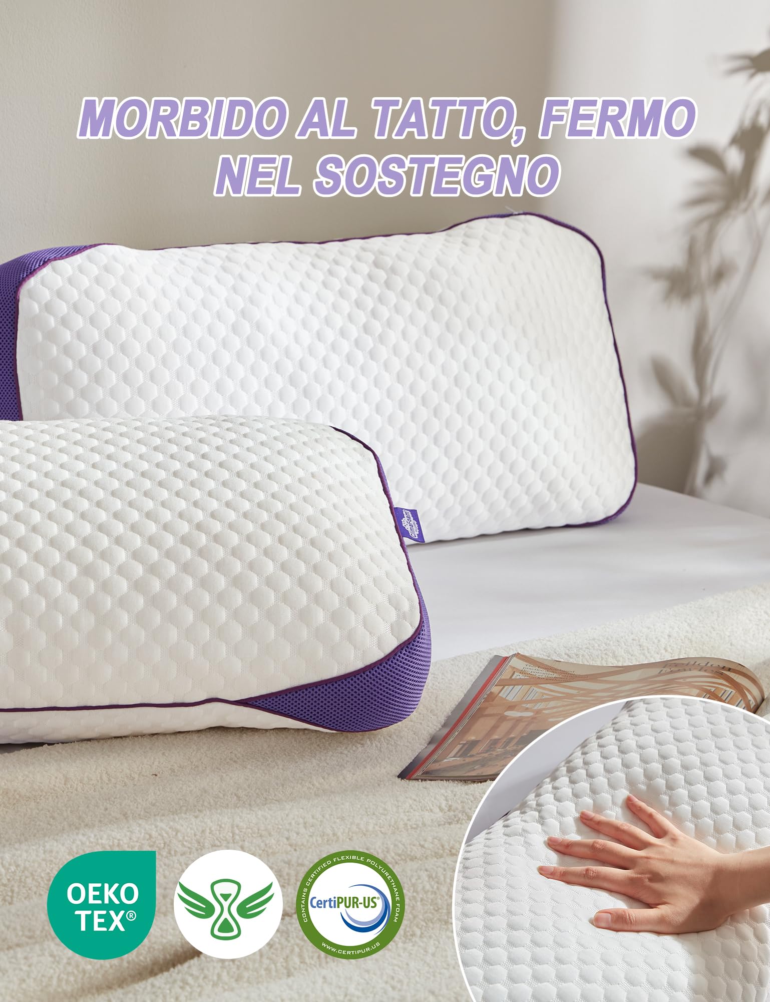 BPC Cuscino Letto 50x75 cm, Cuscino Memory Foam per Dormire con Altezza Regolabile, Doppia Faccia, Guanciale Cervicale Ergonomico, Traspirante e Ipoallergenico