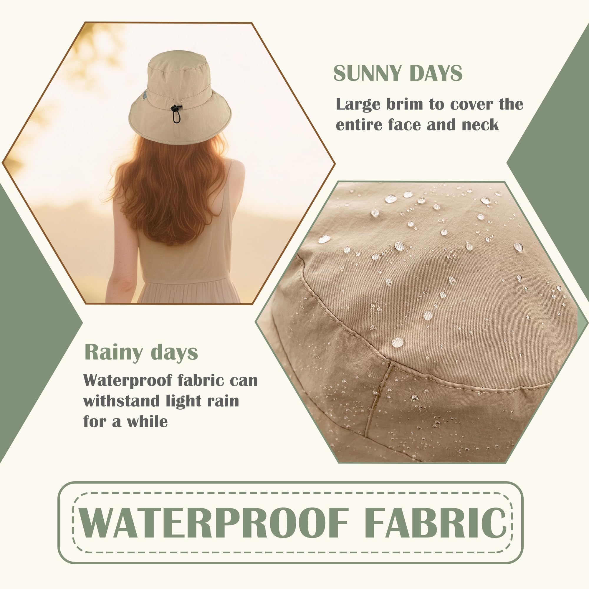 ehsbuy Sombrero Mujer con Borde Ancho Plegable Impermeable Gorro Pescador Hombre con Cordón Ajustable para Playa, Verano Pesca al Aire Libre, Safari Trekking y Viajes