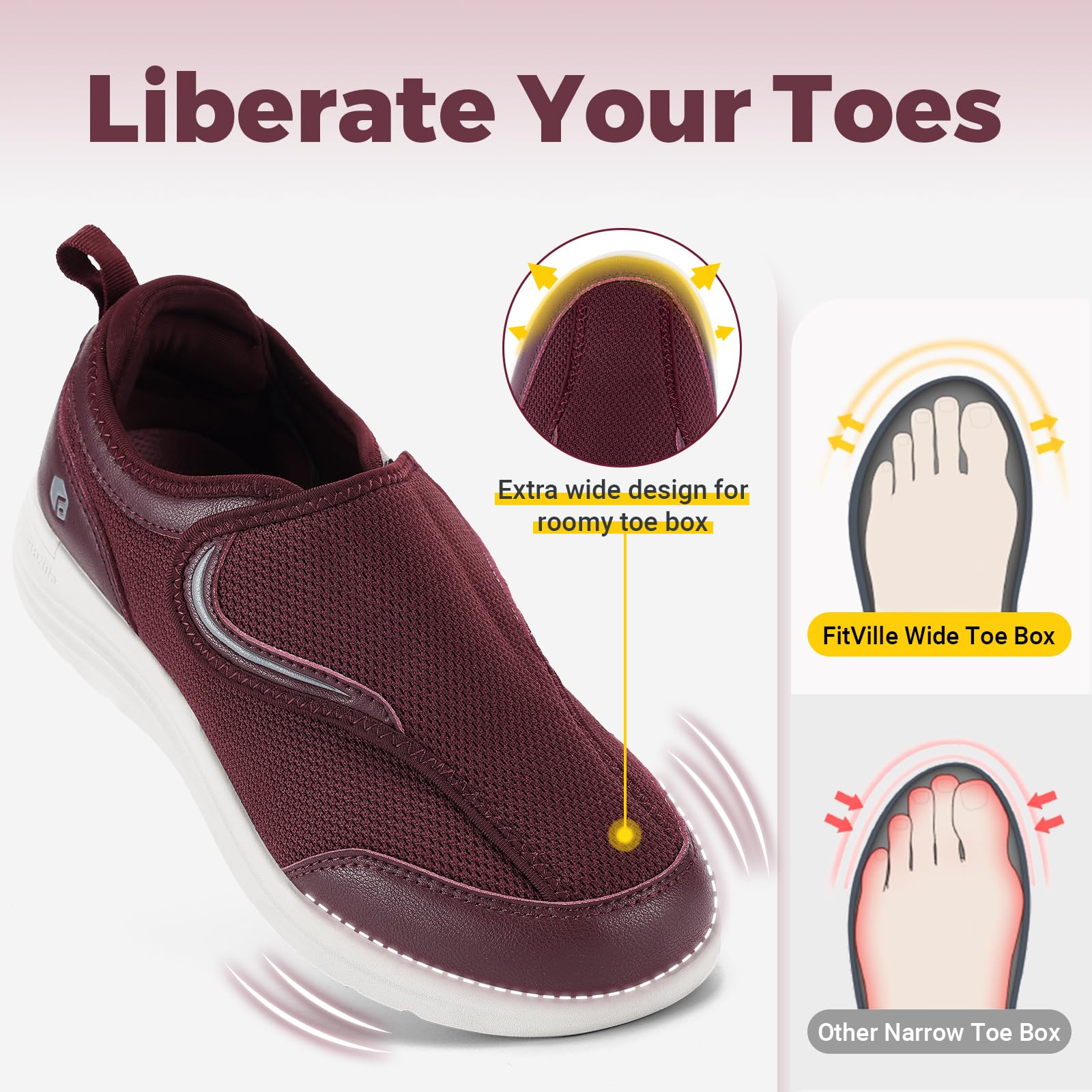 FitVille Extra Large Sneaker Casual da Donna con Strappo Scarpe Riabilitative Traspiranti e Antiscivolo per Camminare e per Casa