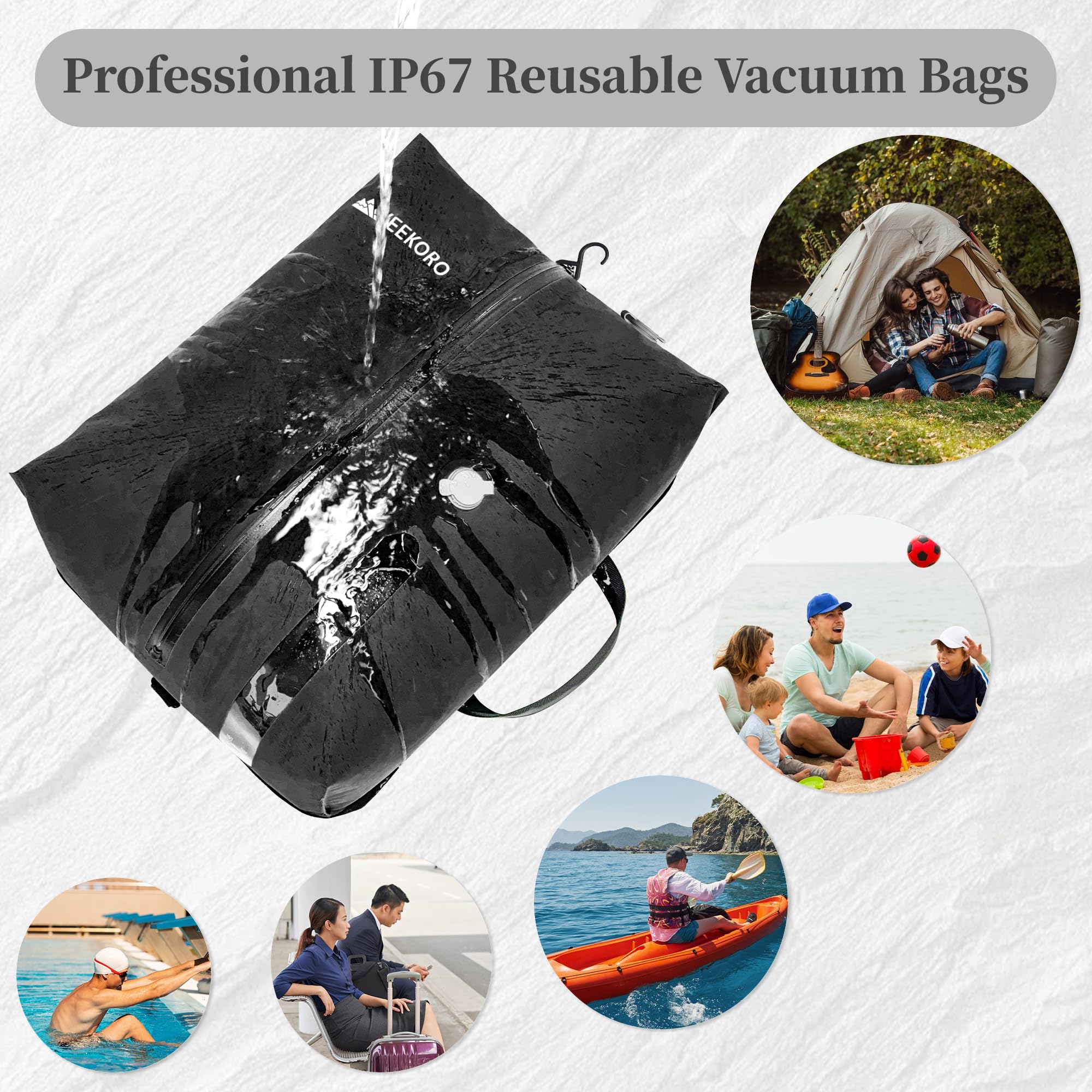 Lot de 2 sacs sous vide professionnels pour voyage, sacs de compression réutilisables IP67 pour valises de voyage et sac à dos, sacs économiseurs d'espace durables (sans pompe)