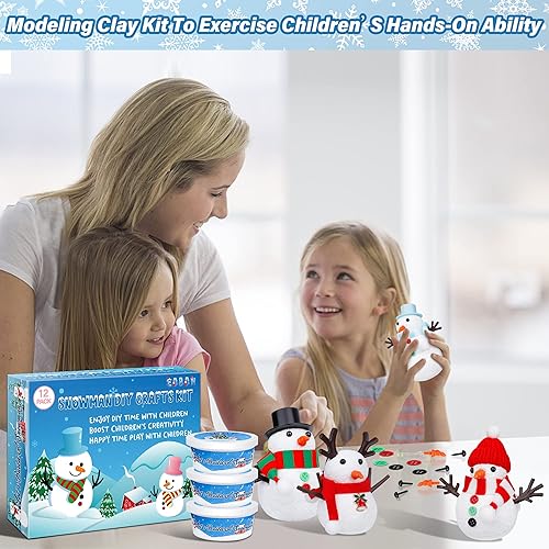 Miniatura 5 de Paquete de 12 kits de muñeco de nieve, manualidades de muñeco de nieve de Navidad para niños, construye un muñeco de nieve, decoraciones de invierno