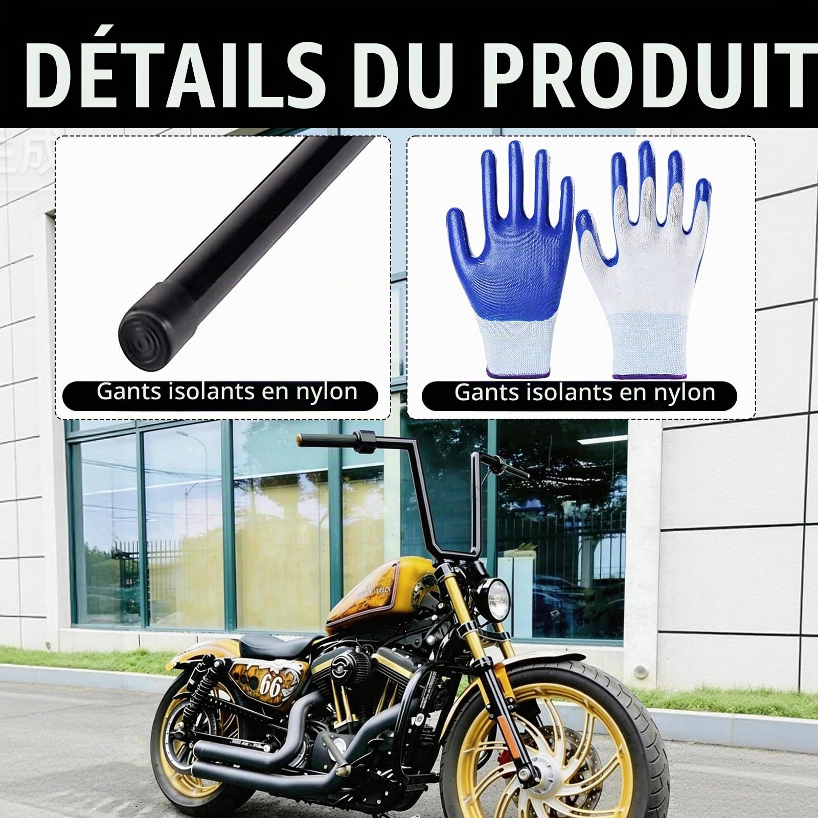 Guidon Moto, Z Bar Ø22 mm 7/8 Pouce, Rehausse 8" En Acier Robuste Avec Abaissement Central Style Chopper Pour Harley Yamaha Suzuki Kawasaki MT07 MT09 Touring Street Bike Cruiser ATV