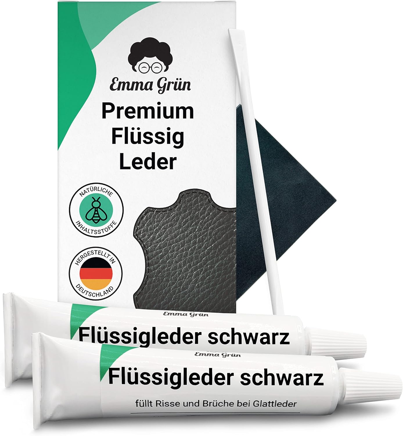 Emma Grün® Flüssigleder Reparatur Set Schwarz [2x7ml] Leder Kratzer entfernen für Risse