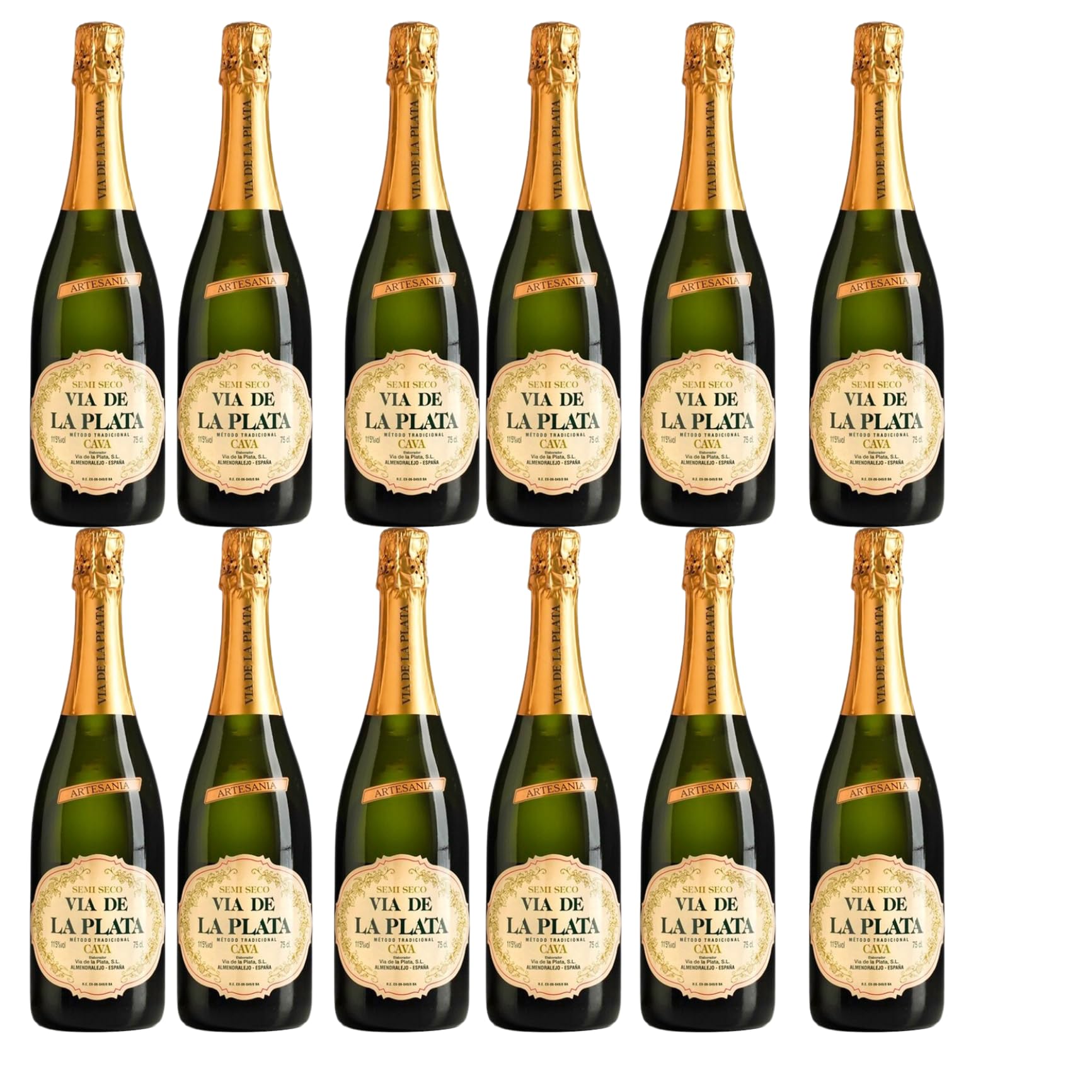 Cava Via Plata Semiseco - Mejor Cava 2023- Vino Espumoso de Bodegas Españolas - 750ml - Notas Frutales y Refrescantes - Ideal para Celebraciones y Maridajes - Pack 12 Botellas