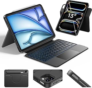 HOU for iPad Air 13 Inch Case Keyboard (M3/M2 2025), Detachable Keyboard Case for iPad Pro 13 M4 /12.9 inch 6/5/4/3rd (2024-2018), Magnetic Rotatable Stand, Multi-Touch Trackpad, 7-Color Backlight