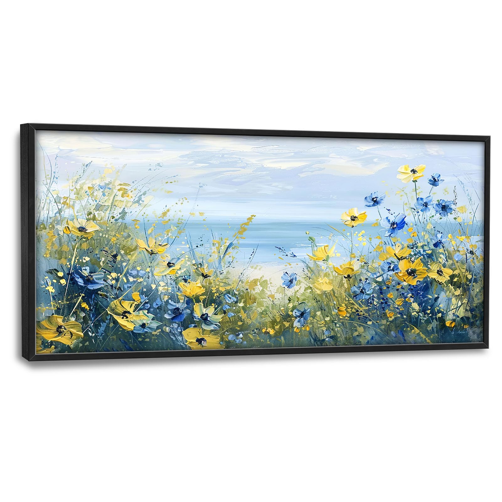 Beach Floral Large Wall Art Coastal Flower Pictures Wall Decor Seascape Canvas Print Painting Modern Artwork Home Decoration for Living Room Bathroom