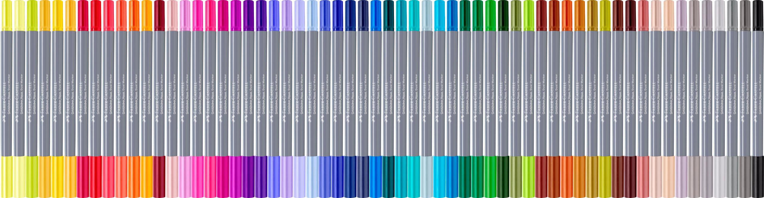 Faber-Castell - Goldfaber Aqua Dual Marker, 18 Farben | Wasservermalbare Dual Marker mit Pinselspitze und Fineliner für Aquarellmalerei und Lettering