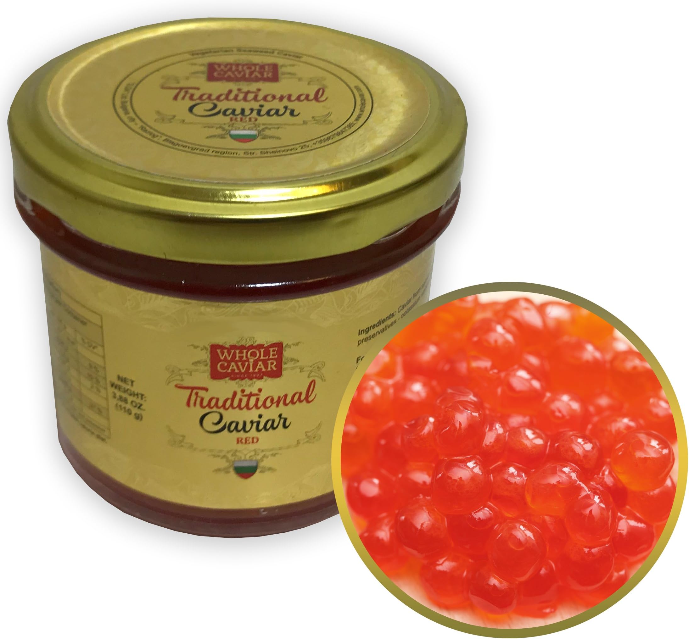 Red Caviar - Salmon Trout Caviar Roe - Best Caviar for Sushi - RUSSIAN Style Traditional Caviar, 3.88 Oz - 110 gr - Glass Jar